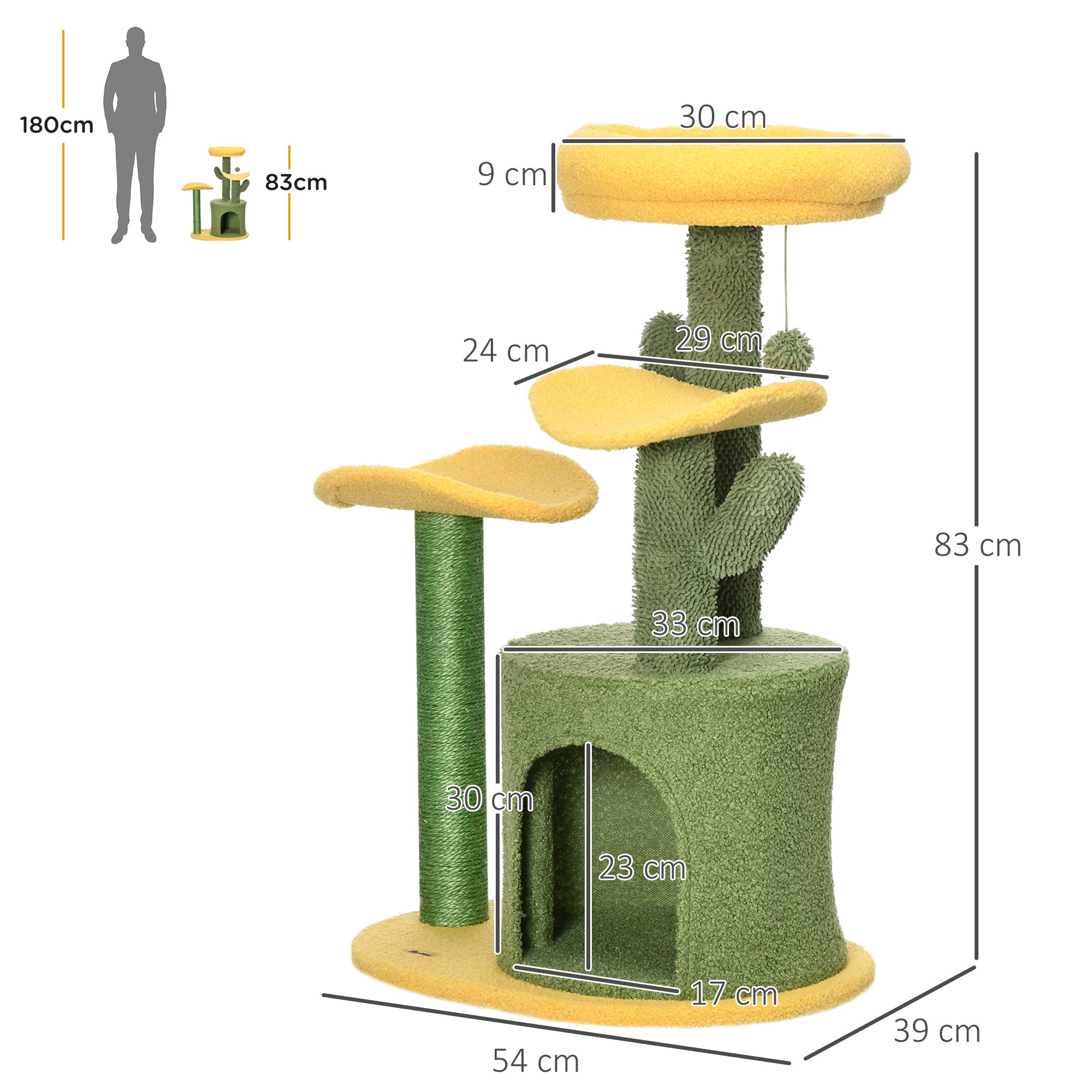 Árvore Arranhador para Gatos em Forma de Cacto Altura 83cm Verde