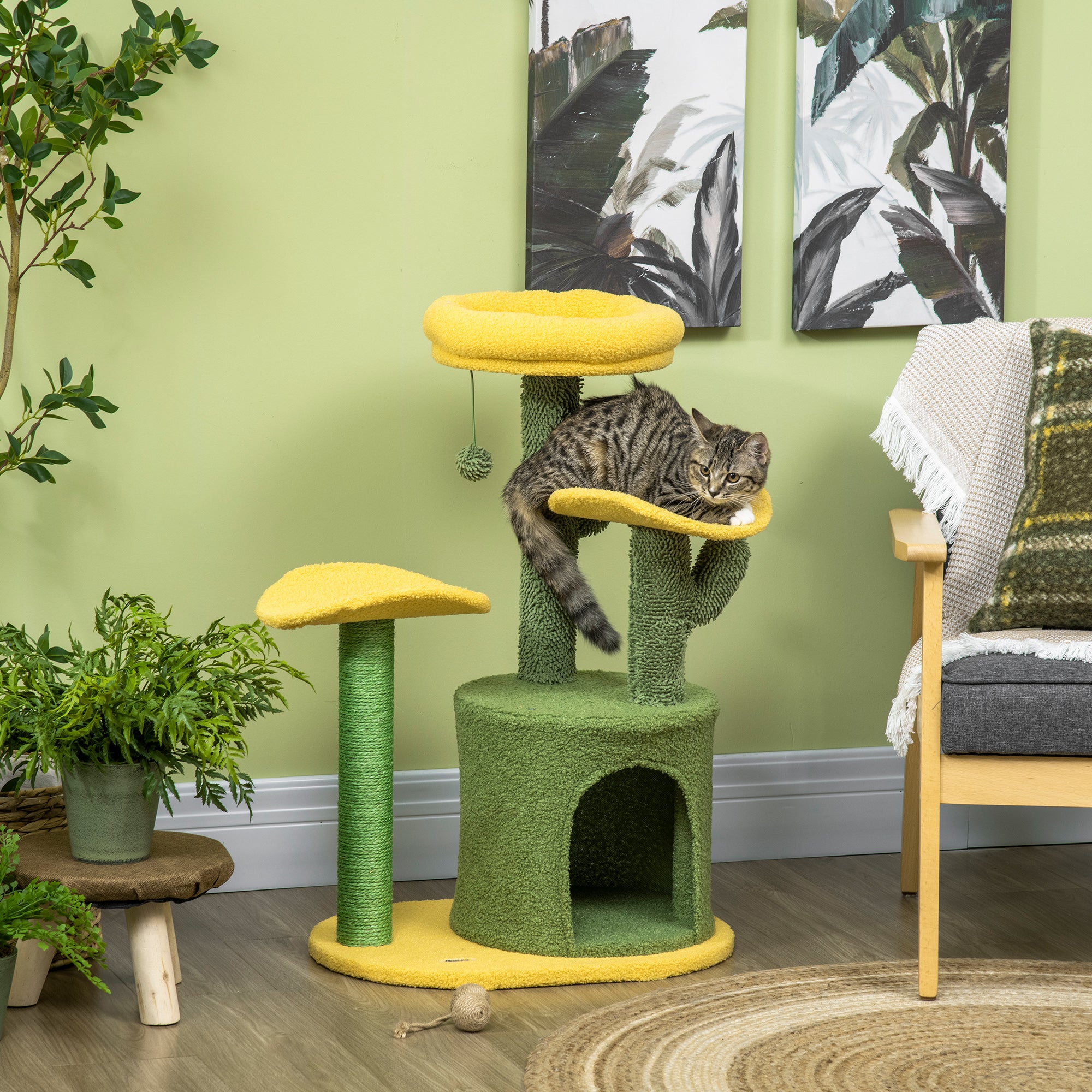 Árvore Arranhador para Gatos em Forma de Cacto Altura 83cm Verde