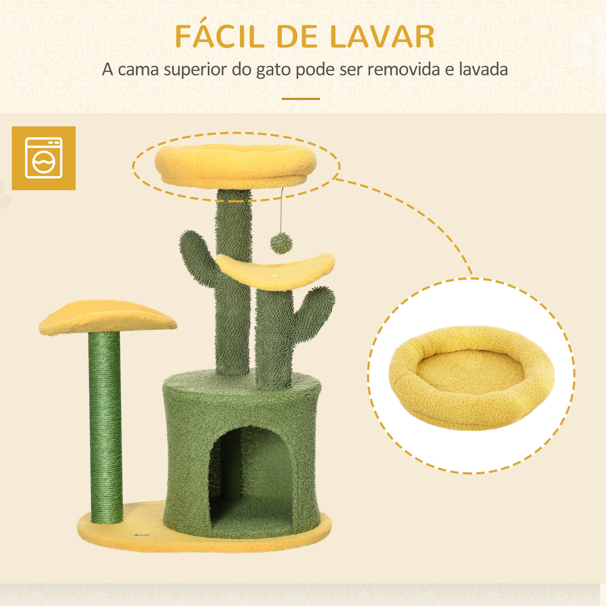 Árvore Arranhador para Gatos em Forma de Cacto Altura 83cm Verde