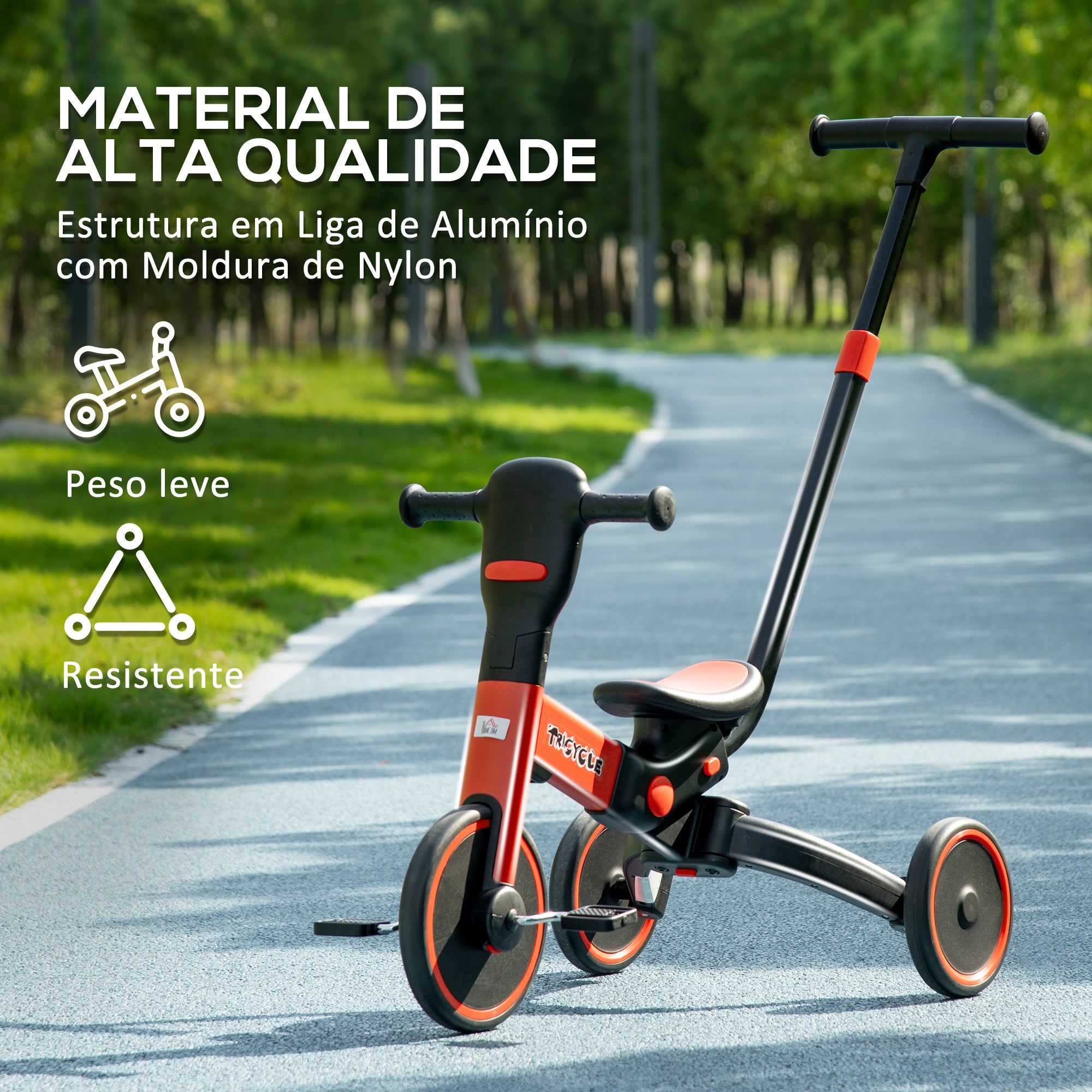 Triciclo Infantil 4 em 1 Vermelho 101x45x76,2-98,8cm