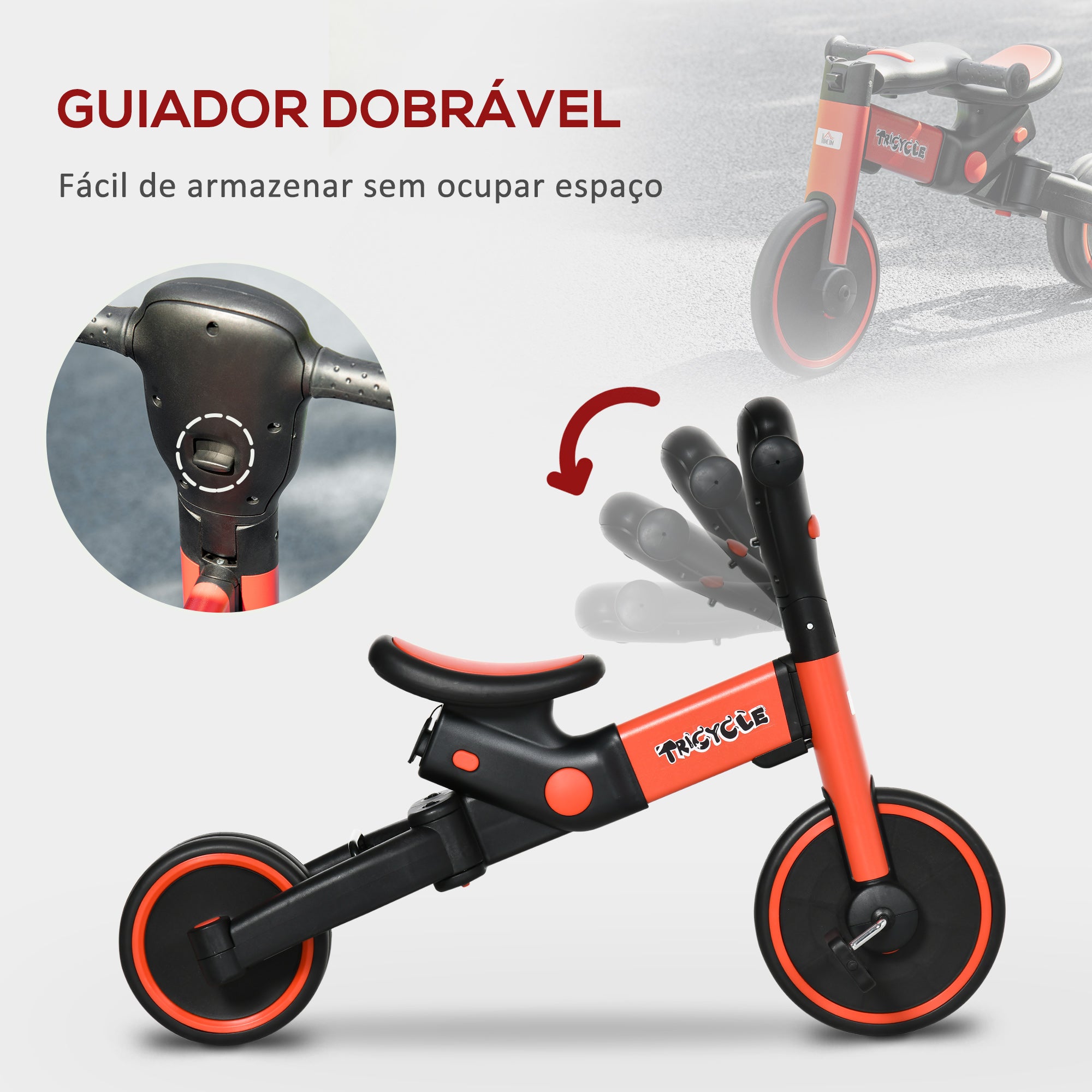 Triciclo Infantil 4 em 1 Vermelho 101x45x76,2-98,8cm