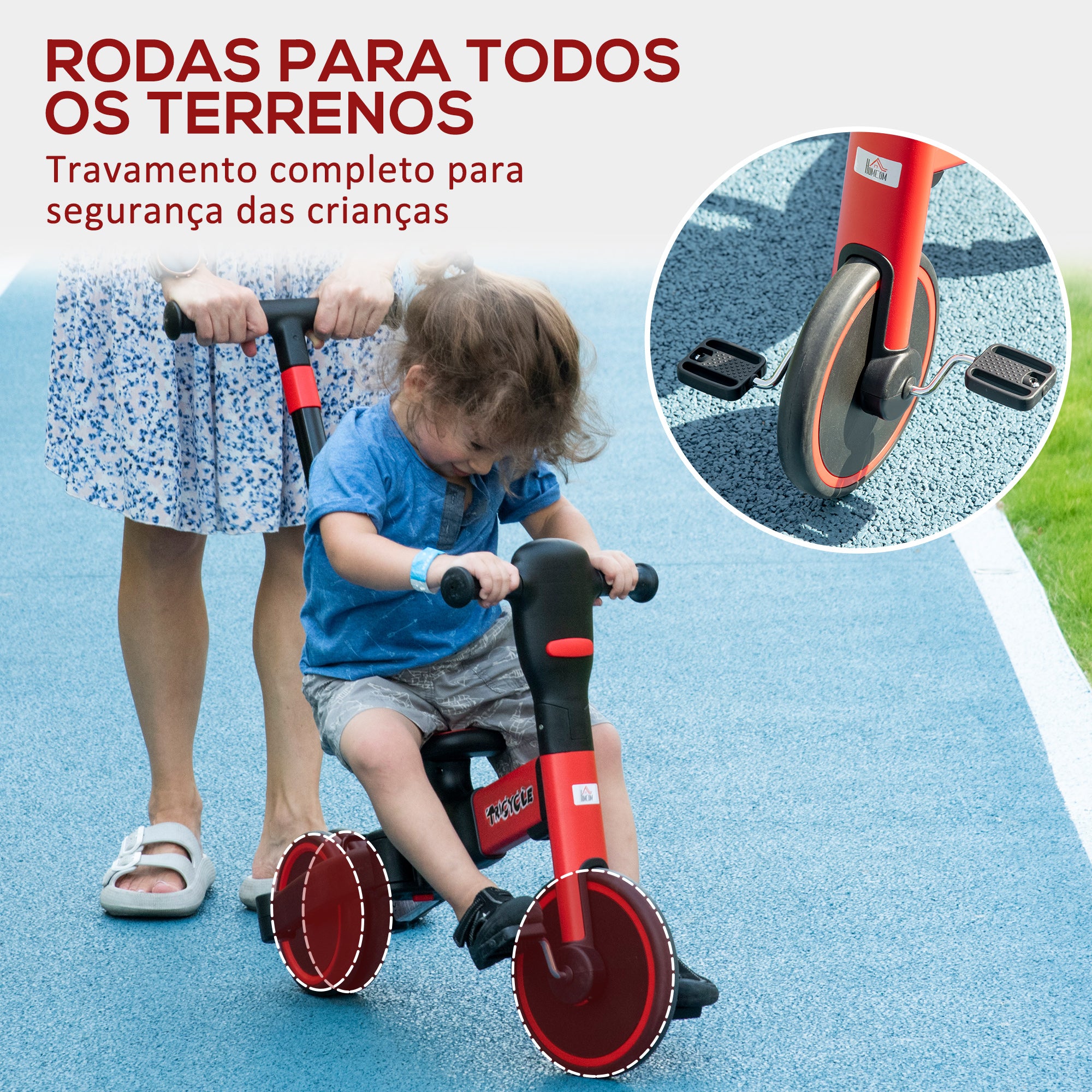 Triciclo Infantil 4 em 1 Vermelho 101x45x76,2-98,8cm