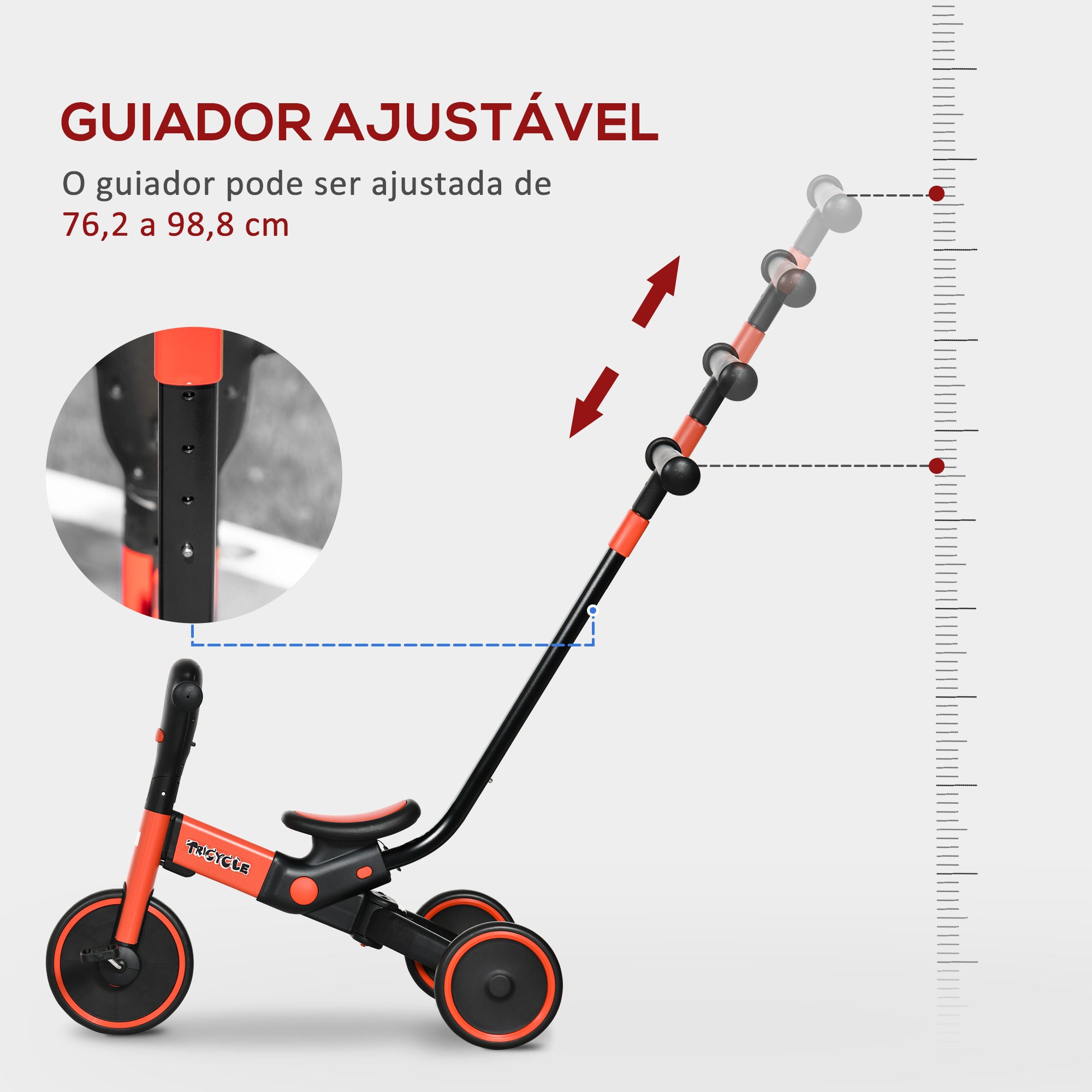 Triciclo Infantil 4 em 1 Vermelho 101x45x76,2-98,8cm