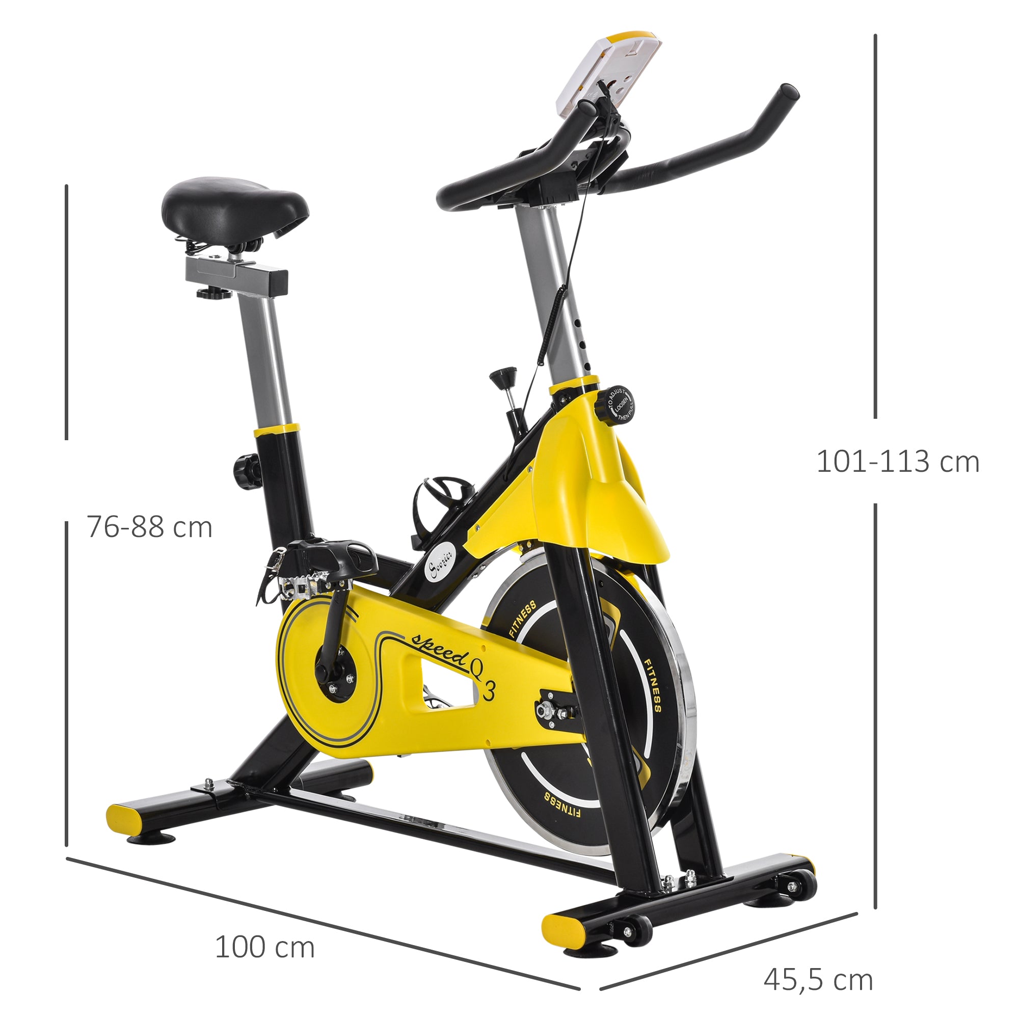 Bicicleta Estática Fitness Amarelo e Preto 45,5x100x101-113 cm