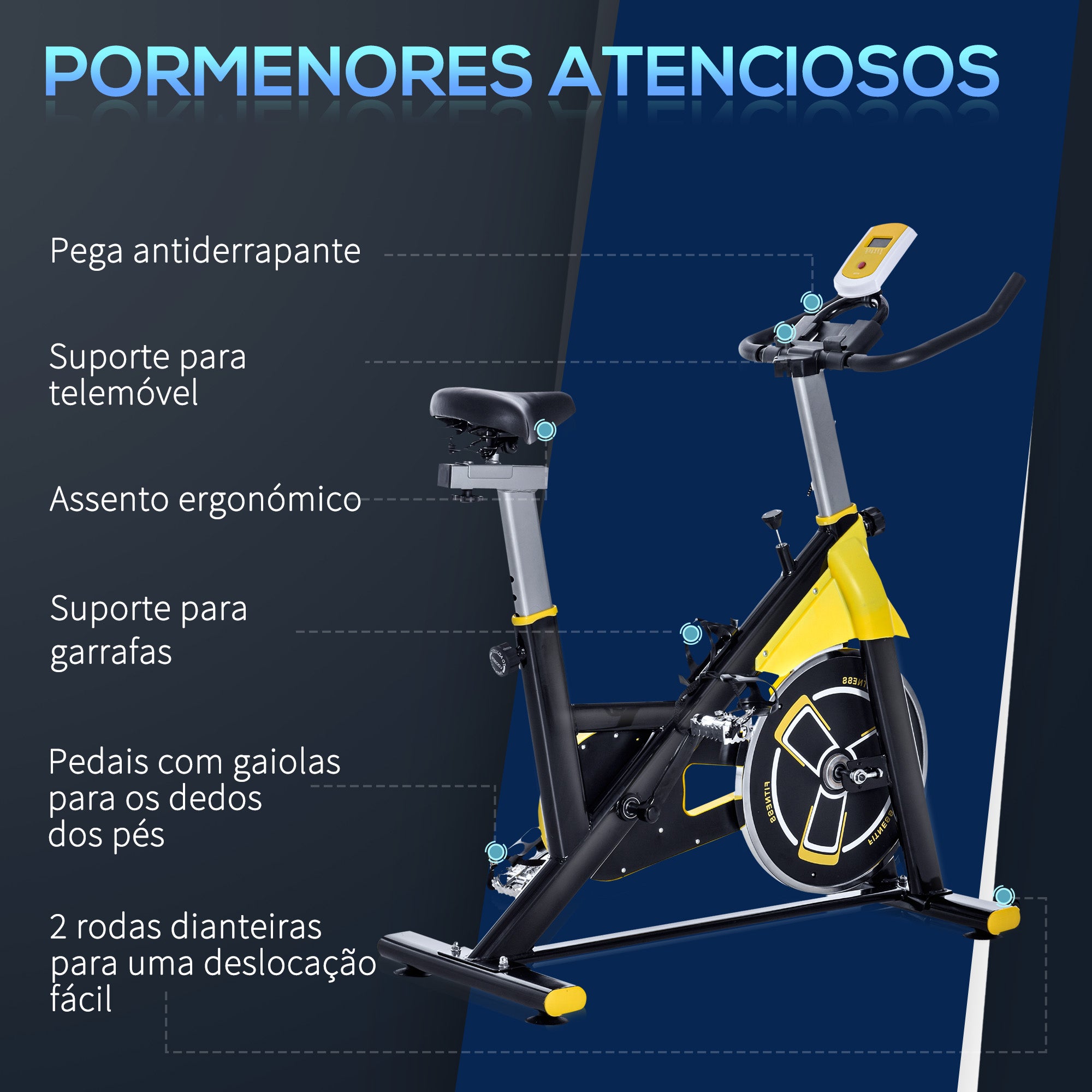 Bicicleta Estática Fitness Amarelo e Preto 45,5x100x101-113 cm