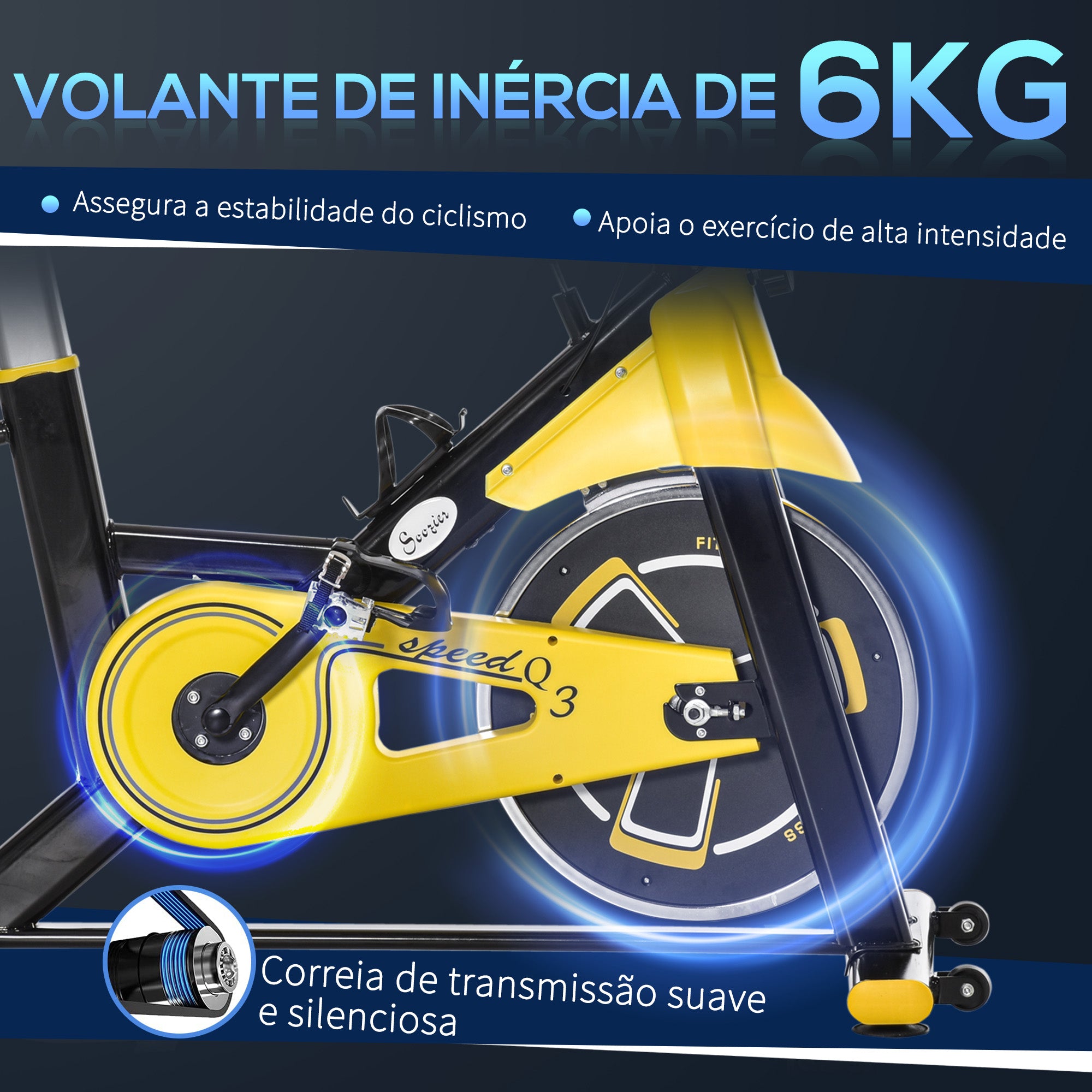 Bicicleta Estática Fitness Amarelo e Preto 45,5x100x101-113 cm