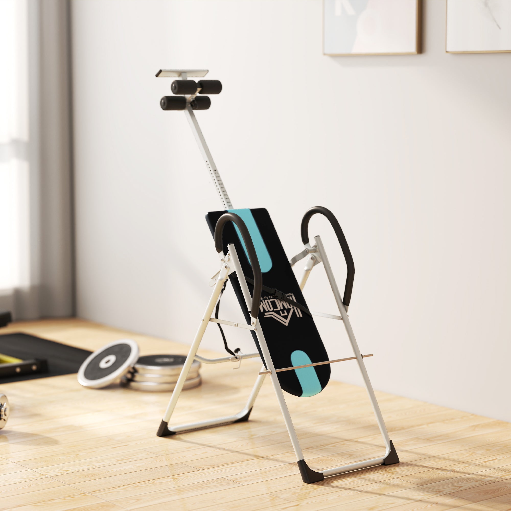 Mesa de Inversão Dobrável com Altura Ajustável 147-198 cm Preto e Azul 65x142x126 cm