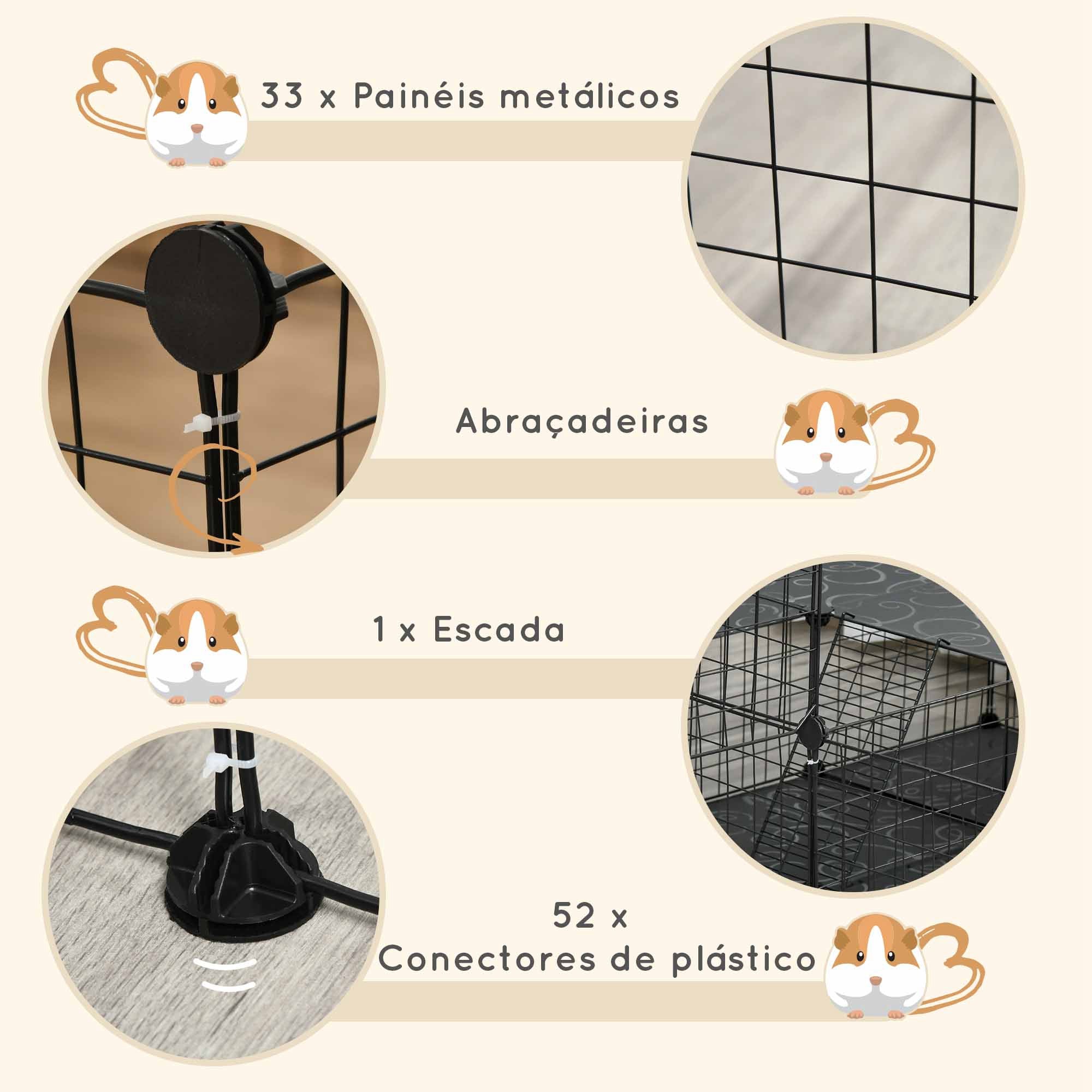 Recinto Metálico para Pequenos Animais 175x105x70 cm - Cor Preto