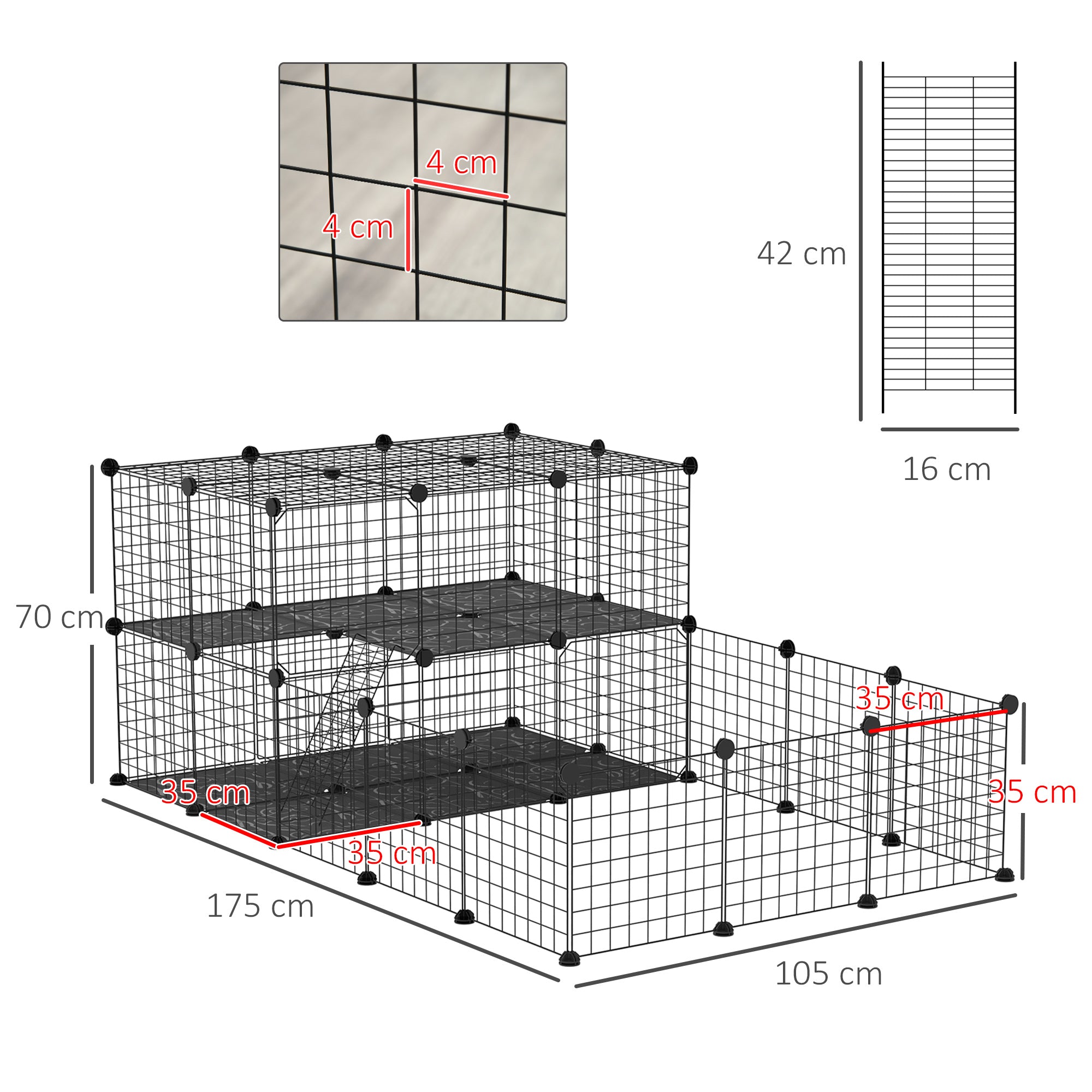 Recinto Metálico para Pequenos Animais 175x105x70 cm - Cor Preto