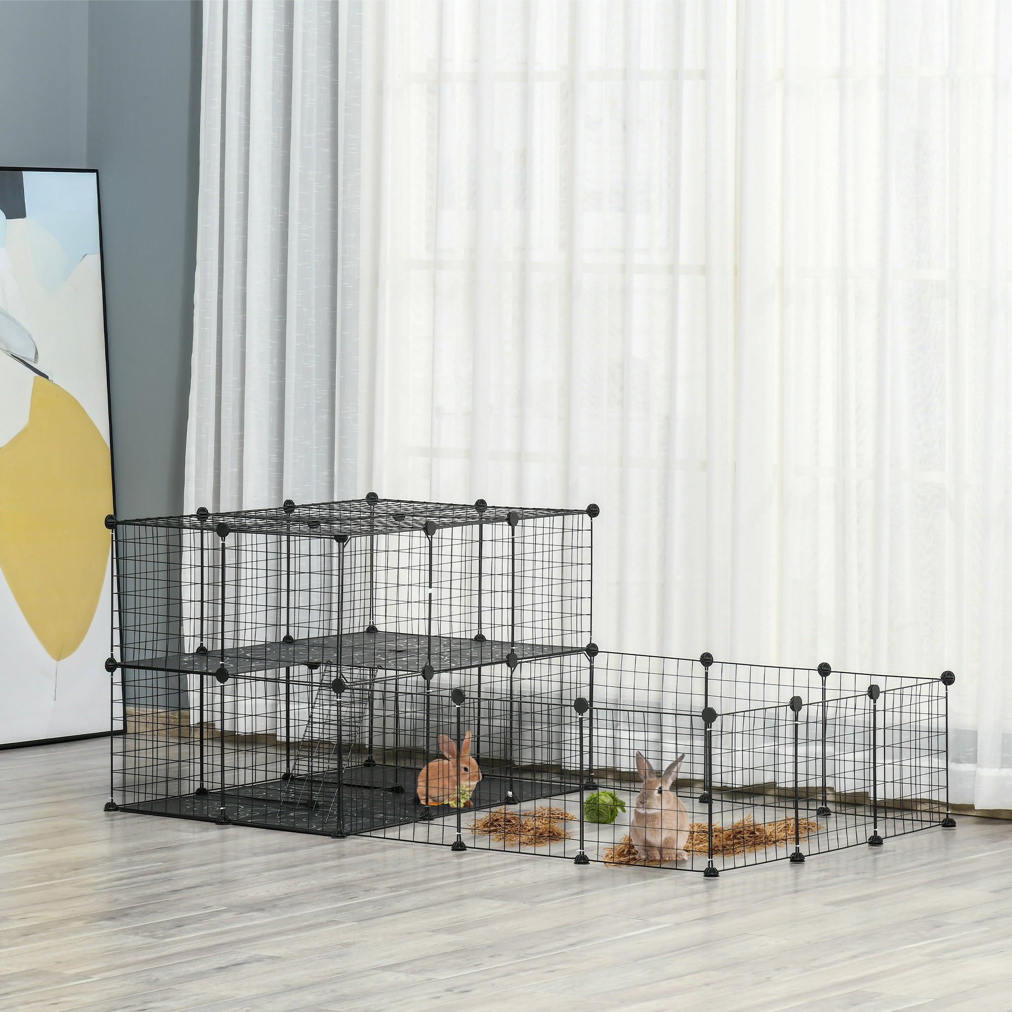 Recinto Metálico para Pequenos Animais 175x105x70 cm - Cor Preto