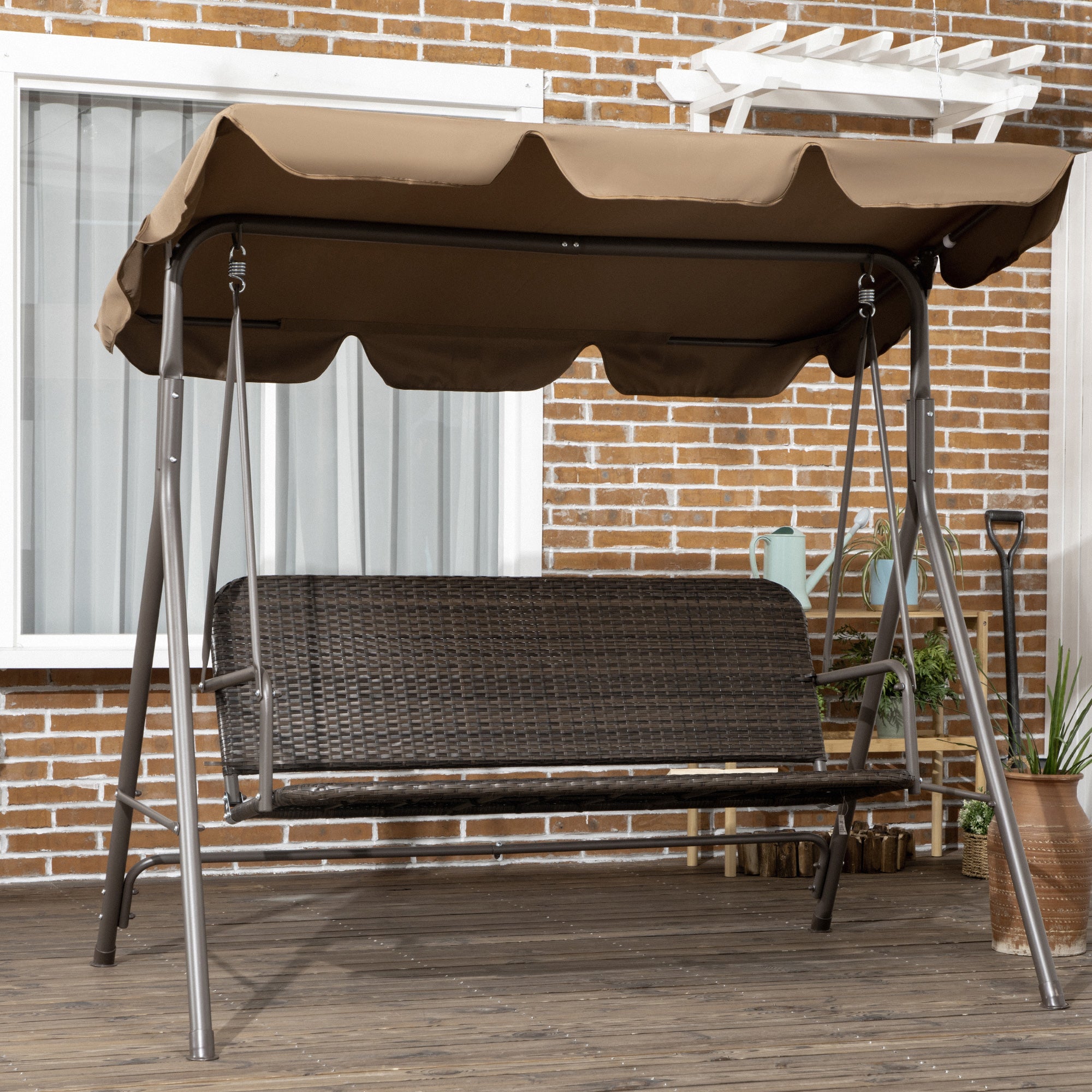 Baloiço de Jardim Marrom 167x112x153 cm com Toldo Ajustável em Vime PE