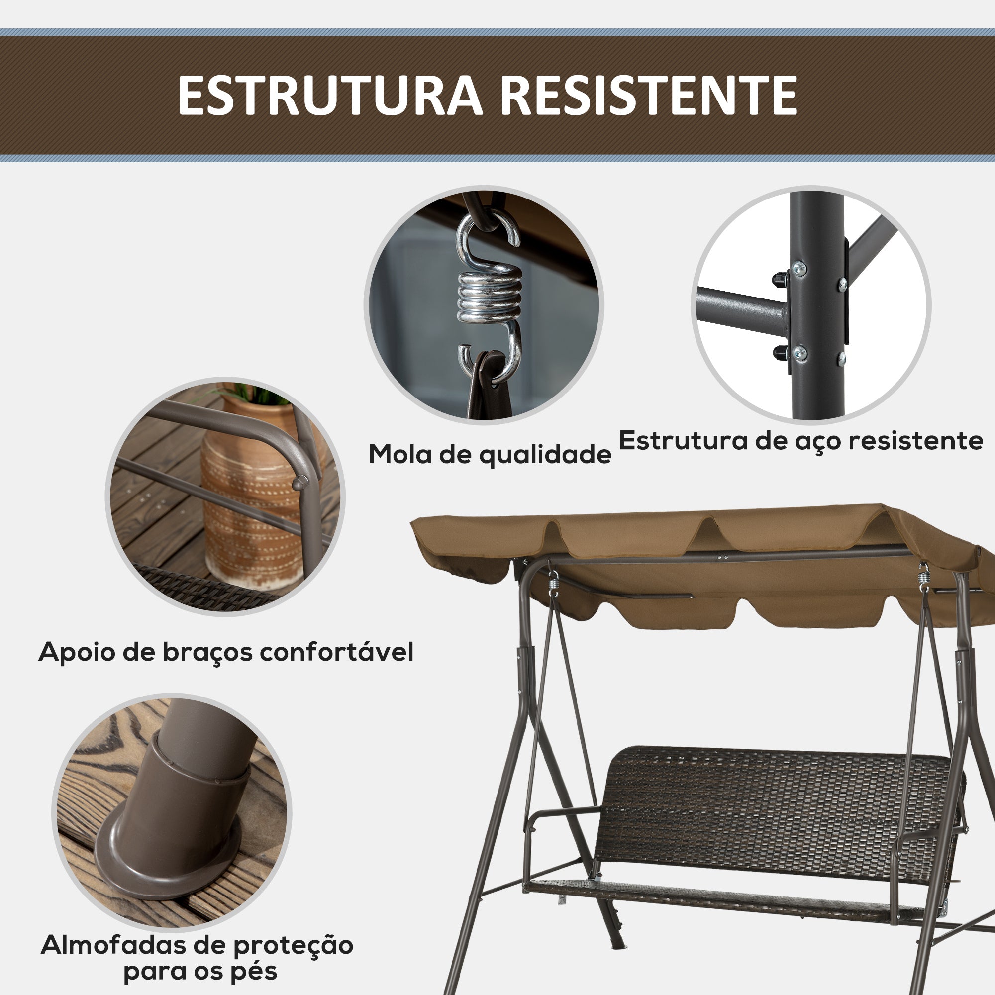 Baloiço de Jardim – 167x112x153 cm – Marrom – Aço revestido a pó e Vime PE