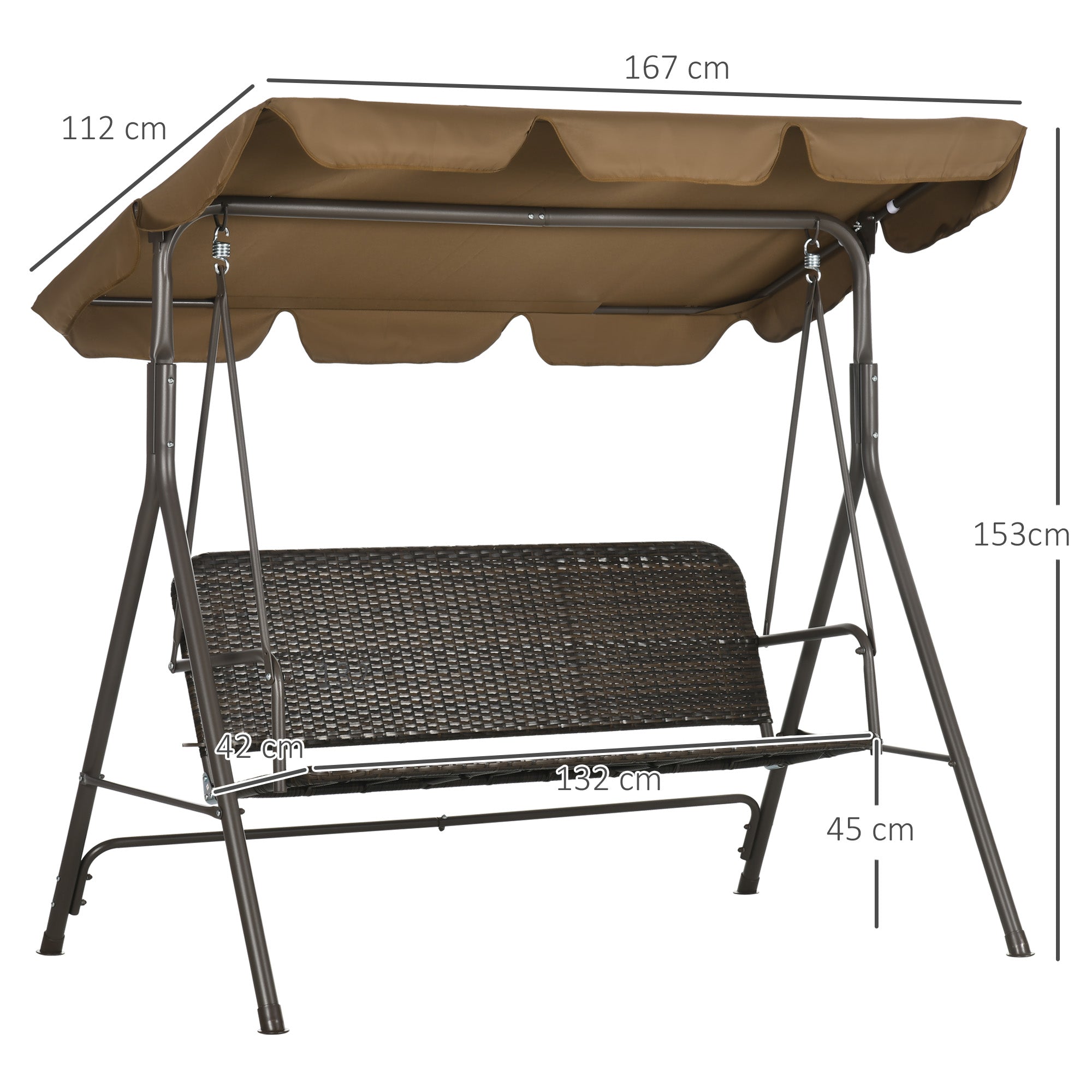 Baloiço de Jardim – 167x112x153 cm – Marrom – Aço revestido a pó e Vime PE