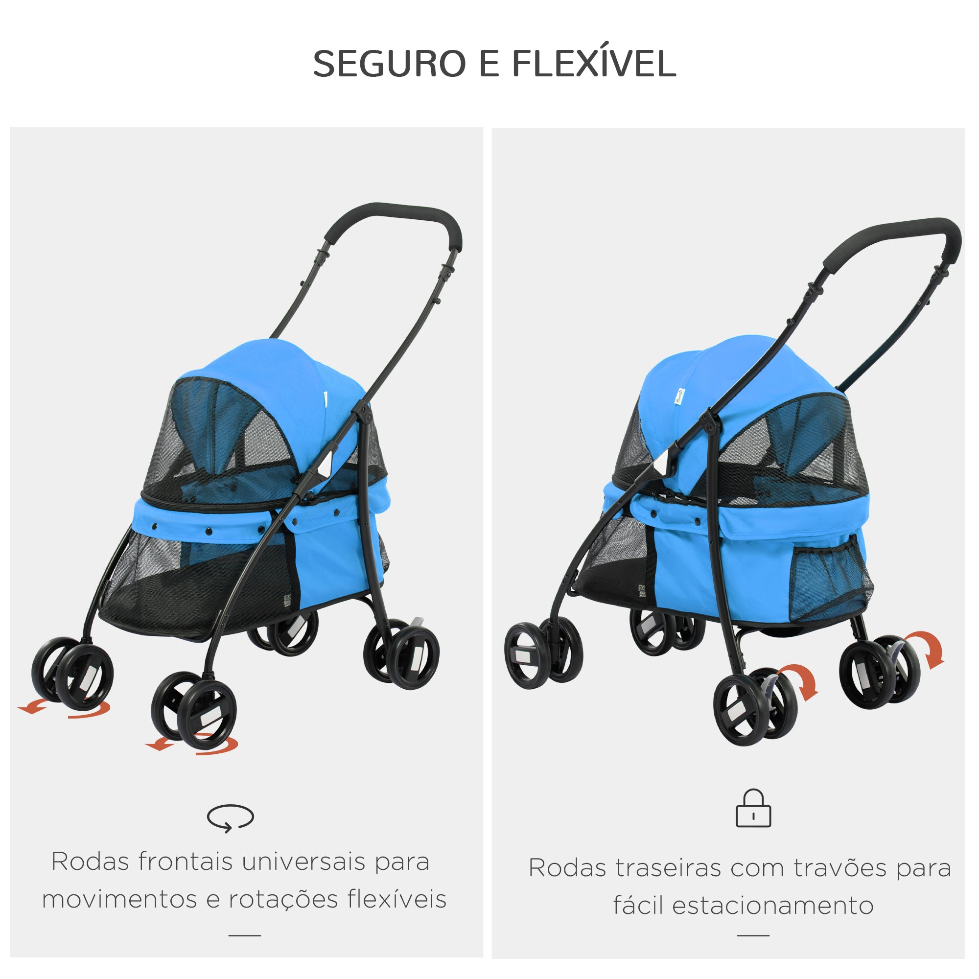 Carrinho para Animais de Estimação Dobrável – 82x47x97cm – Azul – Aço