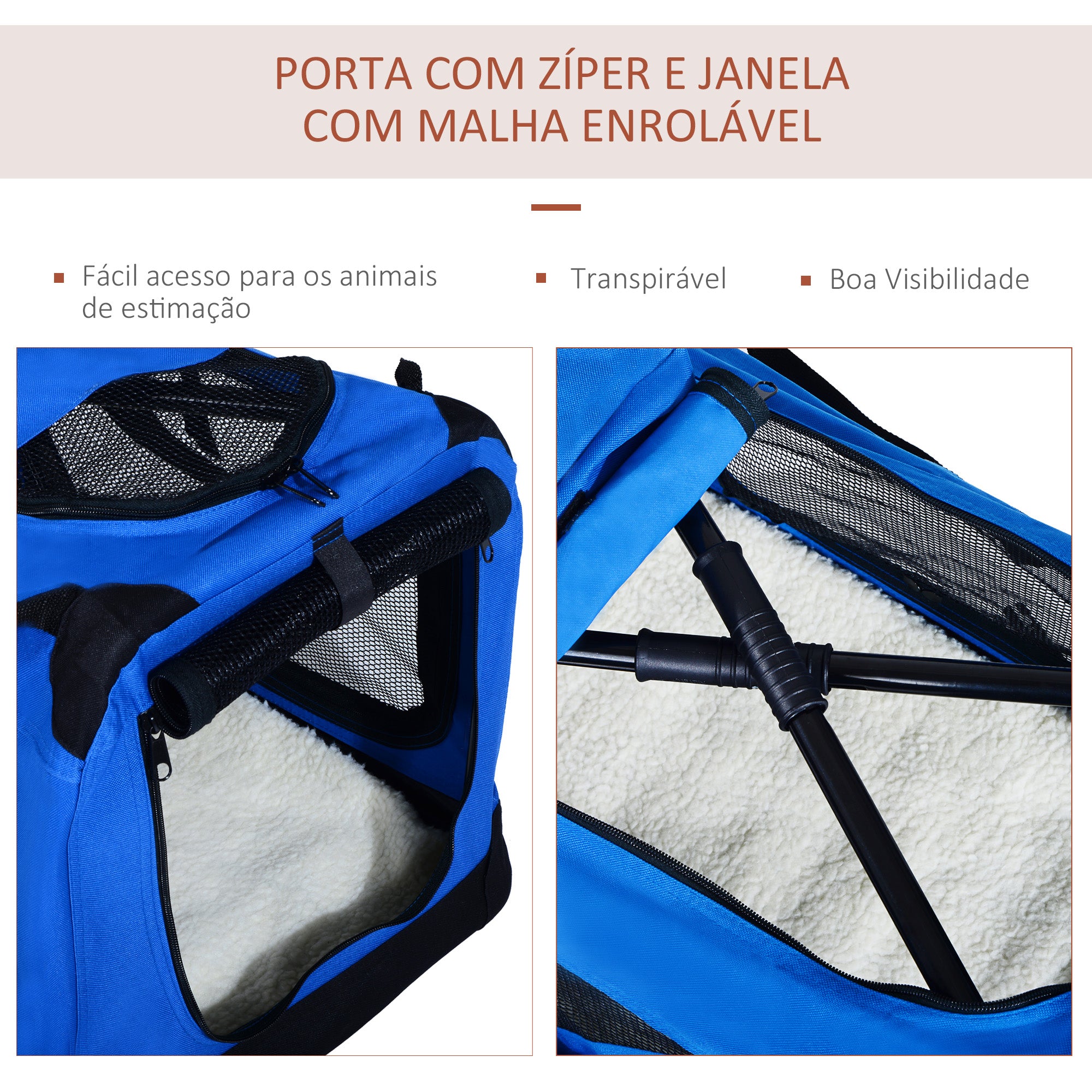 Transportadora para Cães e Gatos Dobrável 60x42x42 cm Azul e Preto