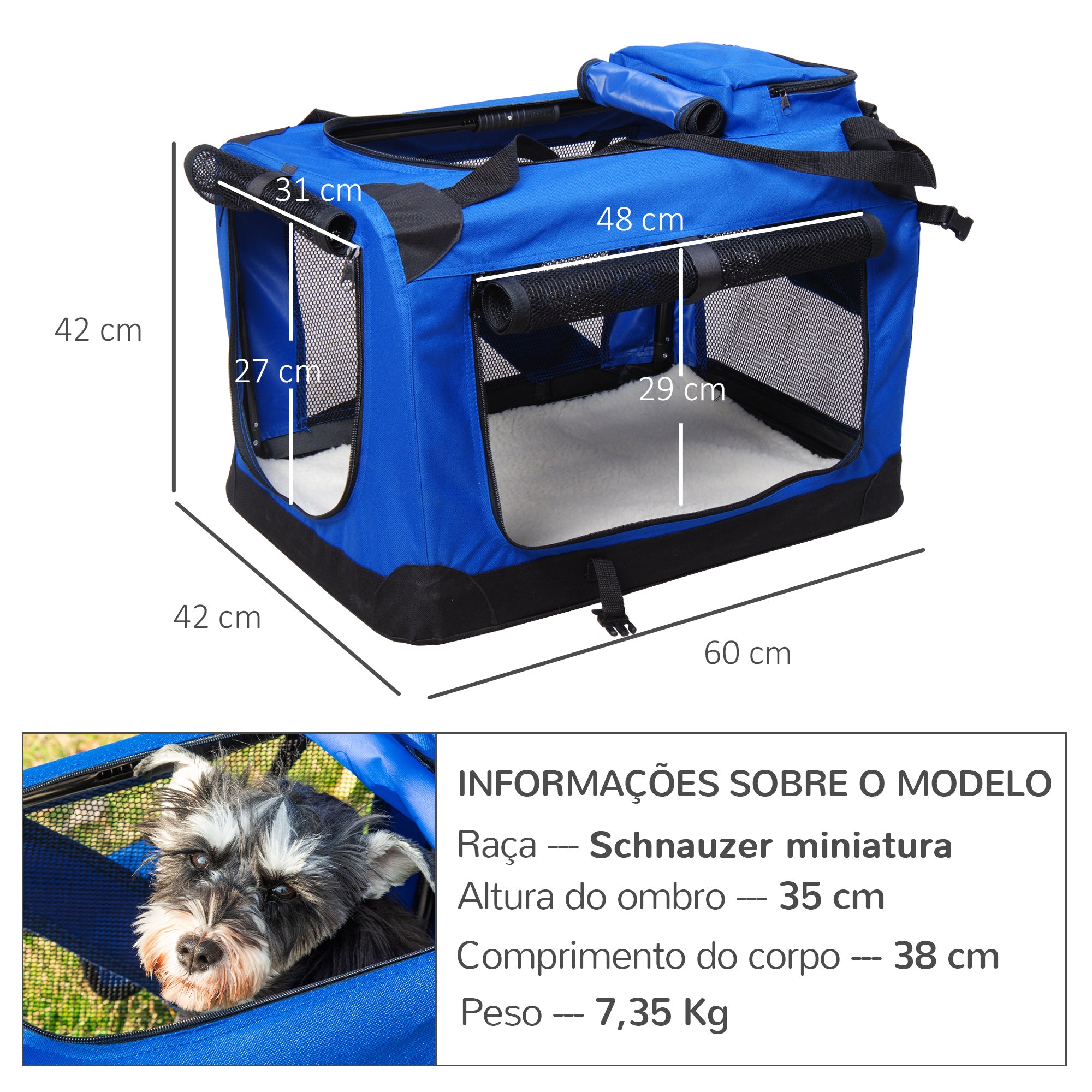 Transportadora para Cães e Gatos Dobrável 60x42x42 cm Azul e Preto
