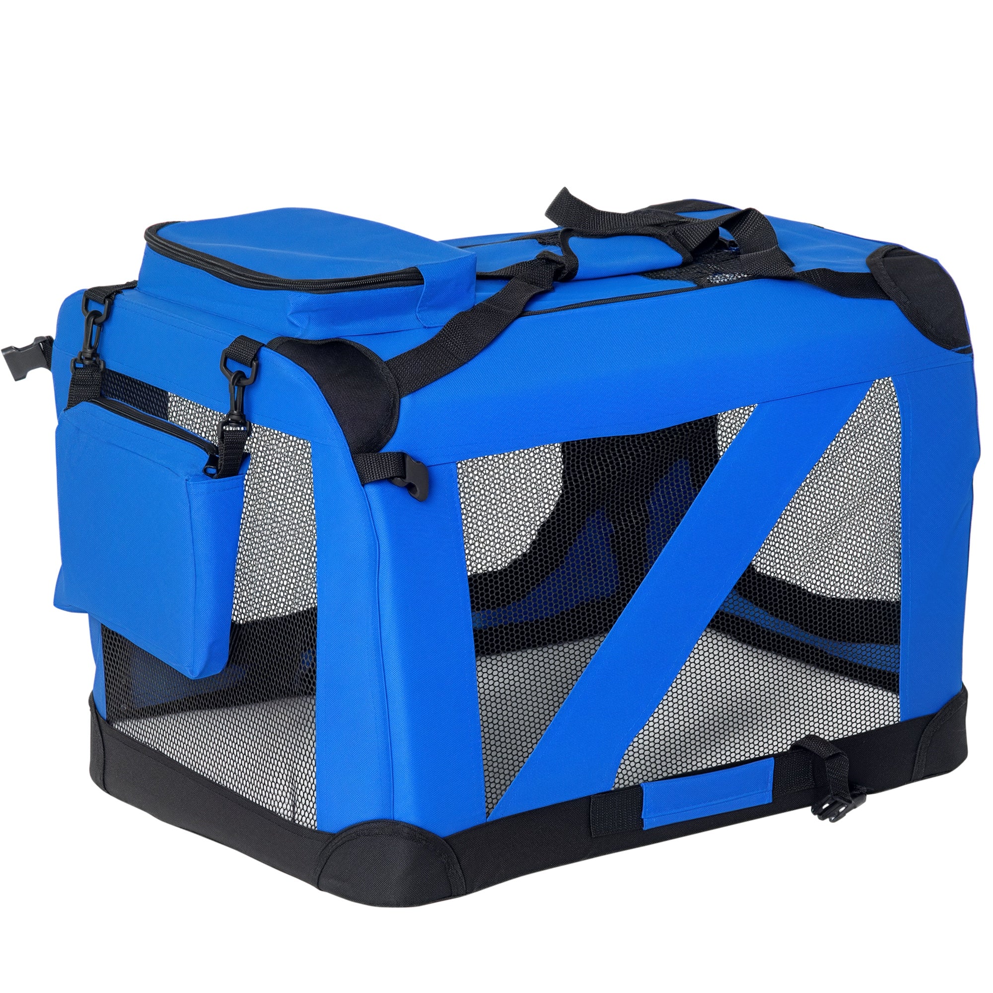 Transportadora para Cães e Gatos Dobrável 60x42x42 cm Azul e Preto