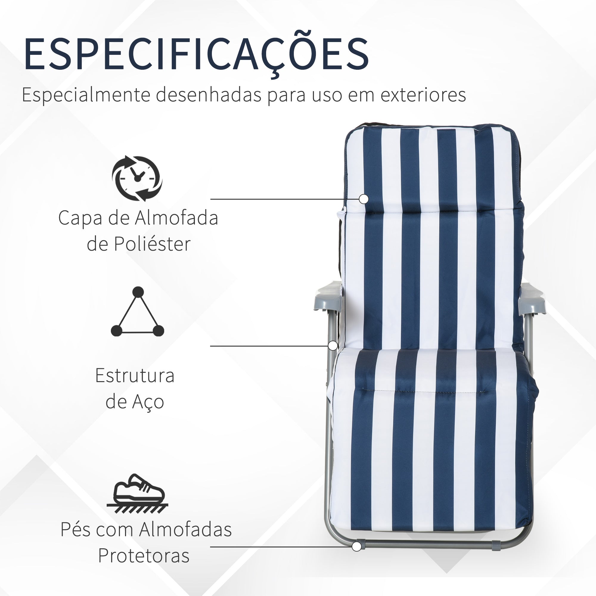 Espreguiçadeiras de Jardim Dobráveis 60x75x102cm Azul e Branco