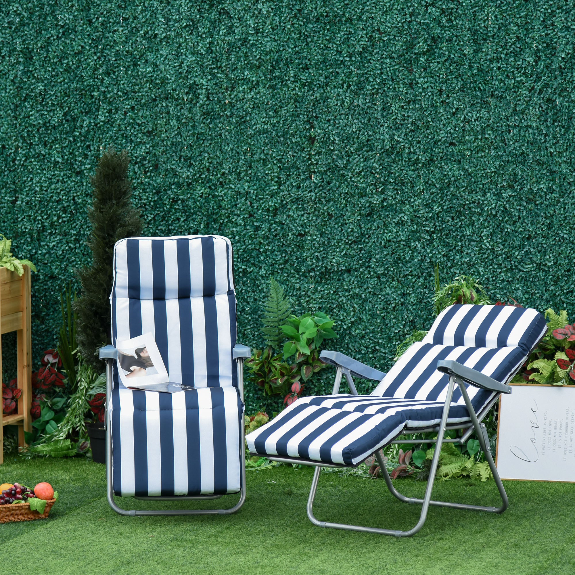 Espreguiçadeiras de Jardim Dobráveis 60x75x102cm Azul e Branco