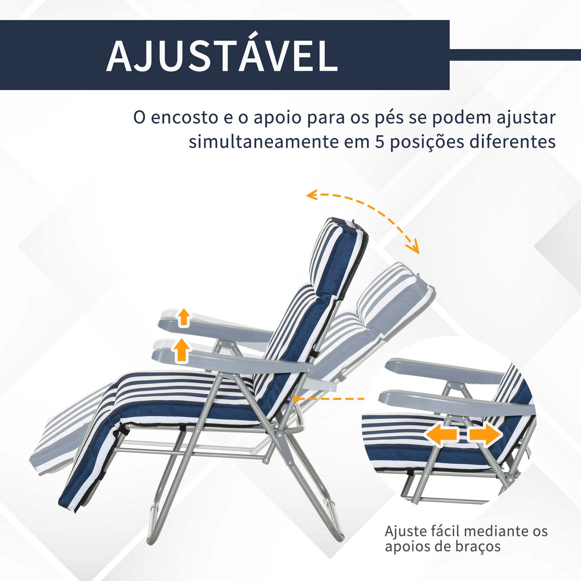 Espreguiçadeiras de Jardim Dobráveis 60x75x102cm Azul e Branco