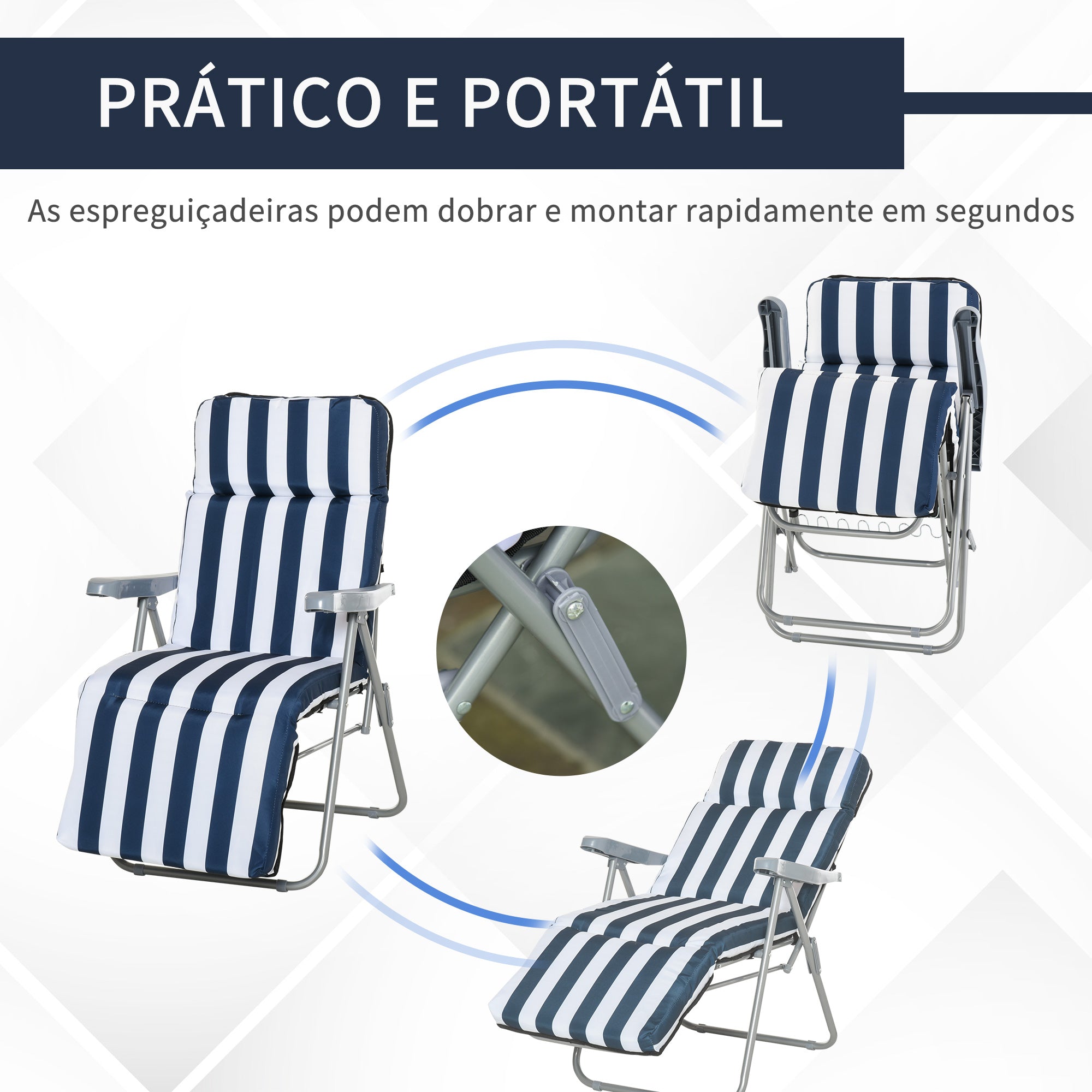 Espreguiçadeiras de Jardim Dobráveis 60x75x102cm Azul e Branco