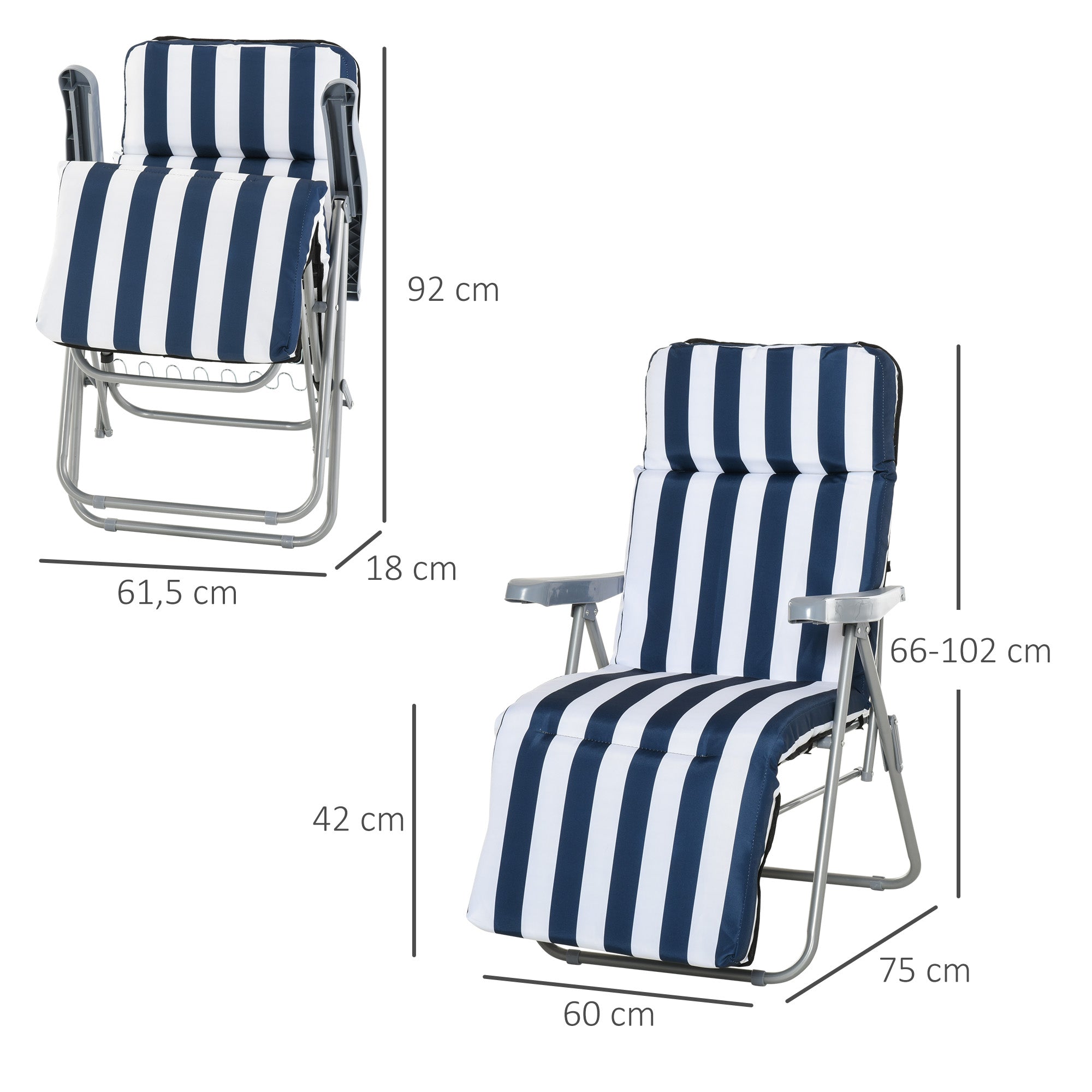 Espreguiçadeiras de Jardim Dobráveis 60x75x102cm Azul e Branco