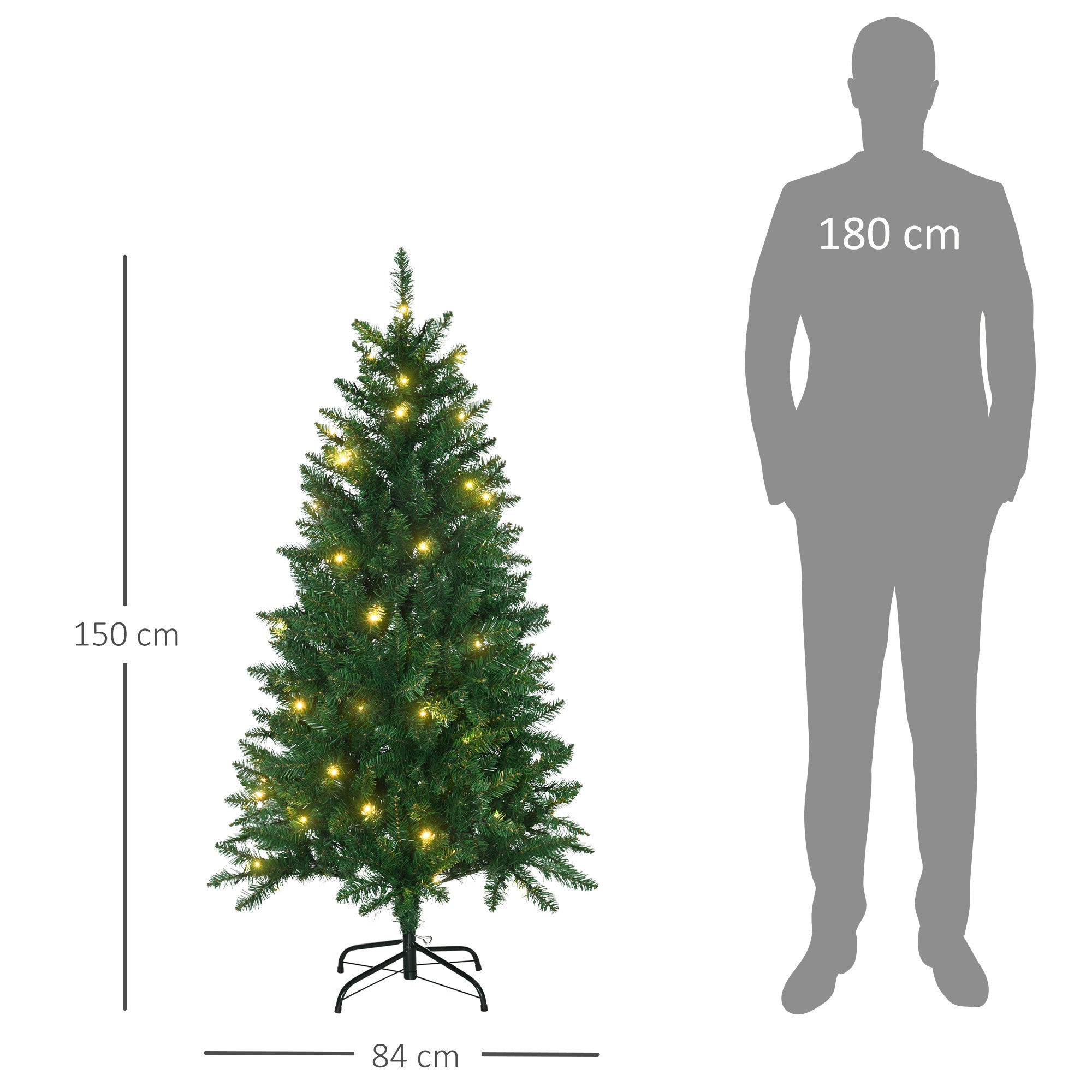 Árvore de Natal Artificial Ø84x150 cm Verde com 502 Ramos e Luzes LED