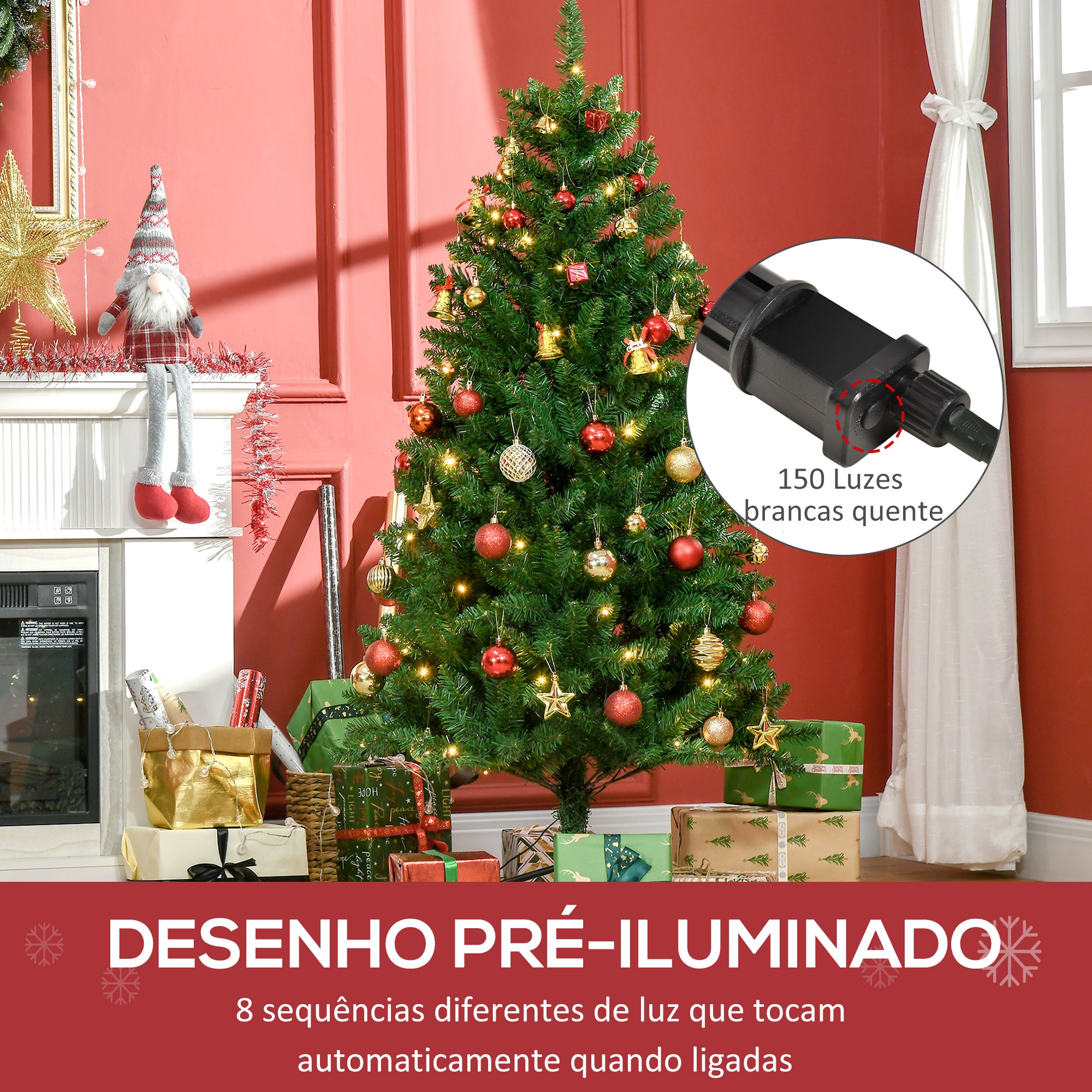 Árvore de Natal Artificial Ø84x150 cm Verde com 502 Ramos e Luzes LED