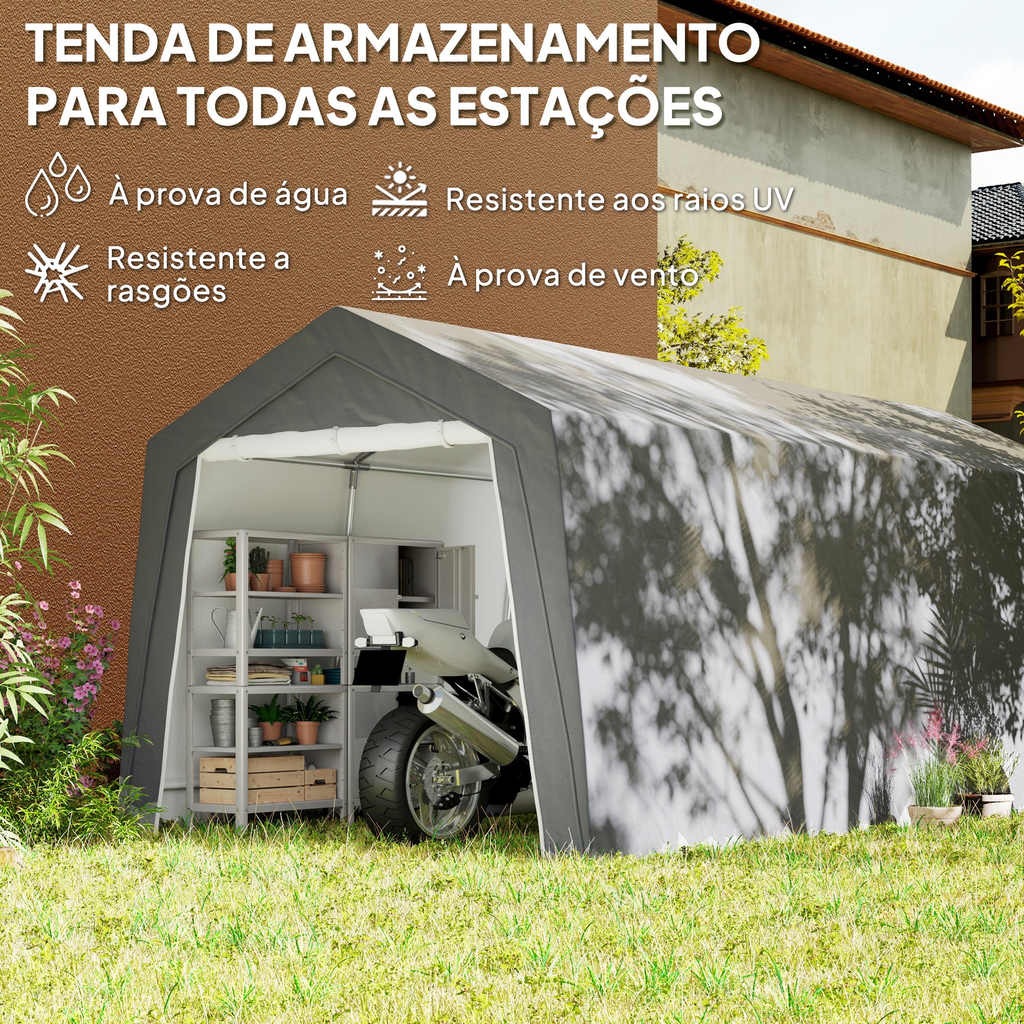 Abrigo de Jardim Exterior 300x597x257 cm Cinza Claro