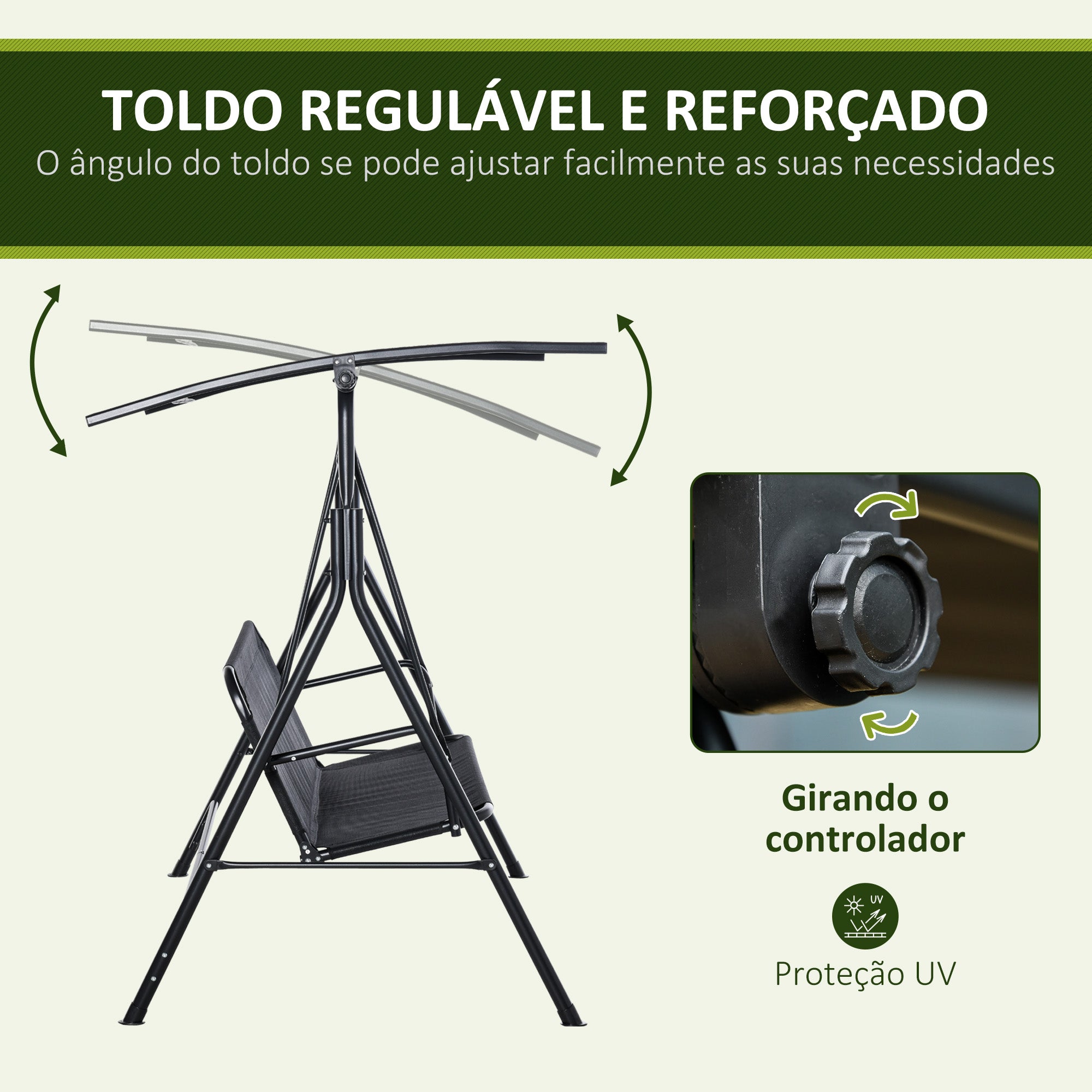 Baloiço de Jardim 2 Lugares Preto 172x110x155 cm