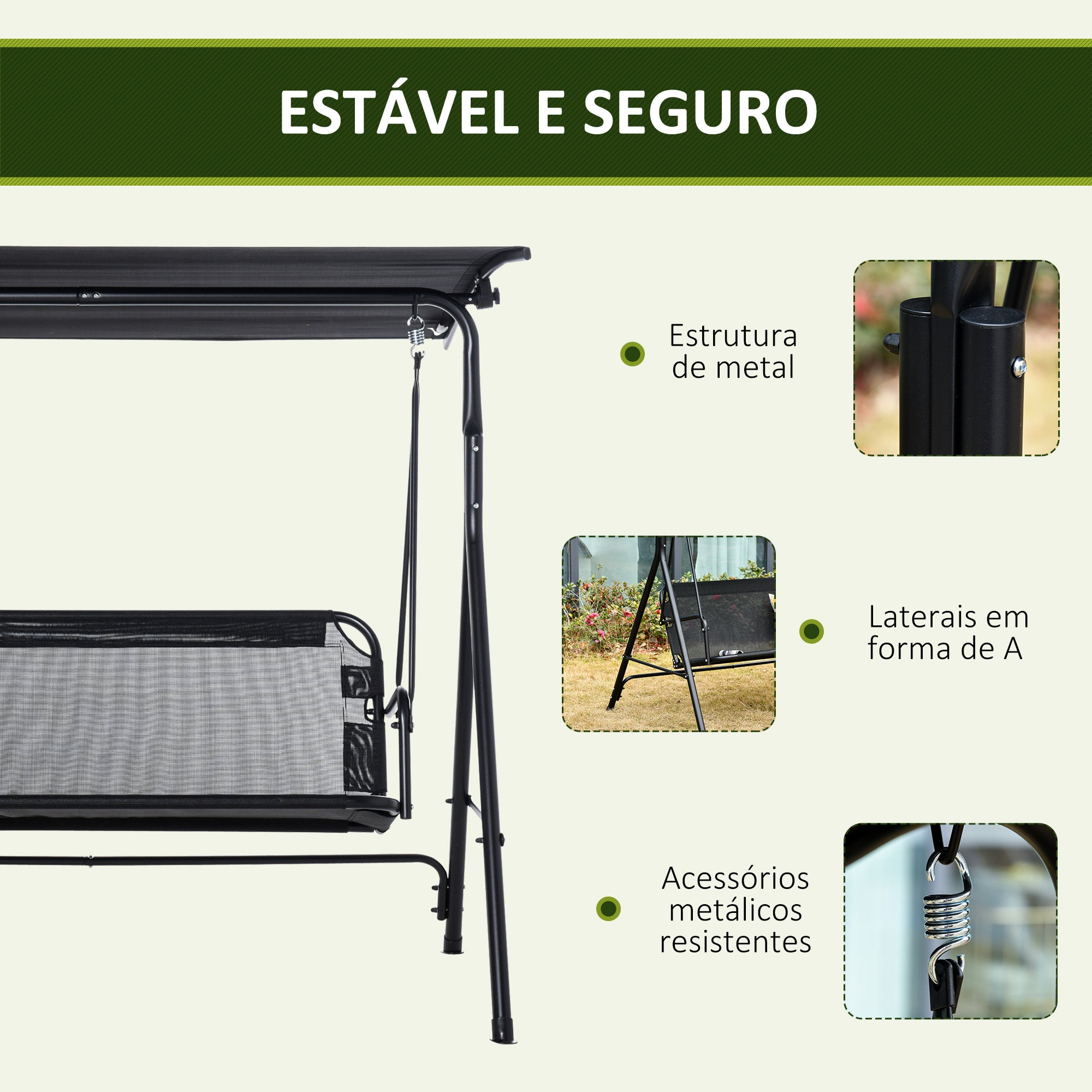 Baloiço de Jardim 2 Lugares Preto 172x110x155 cm