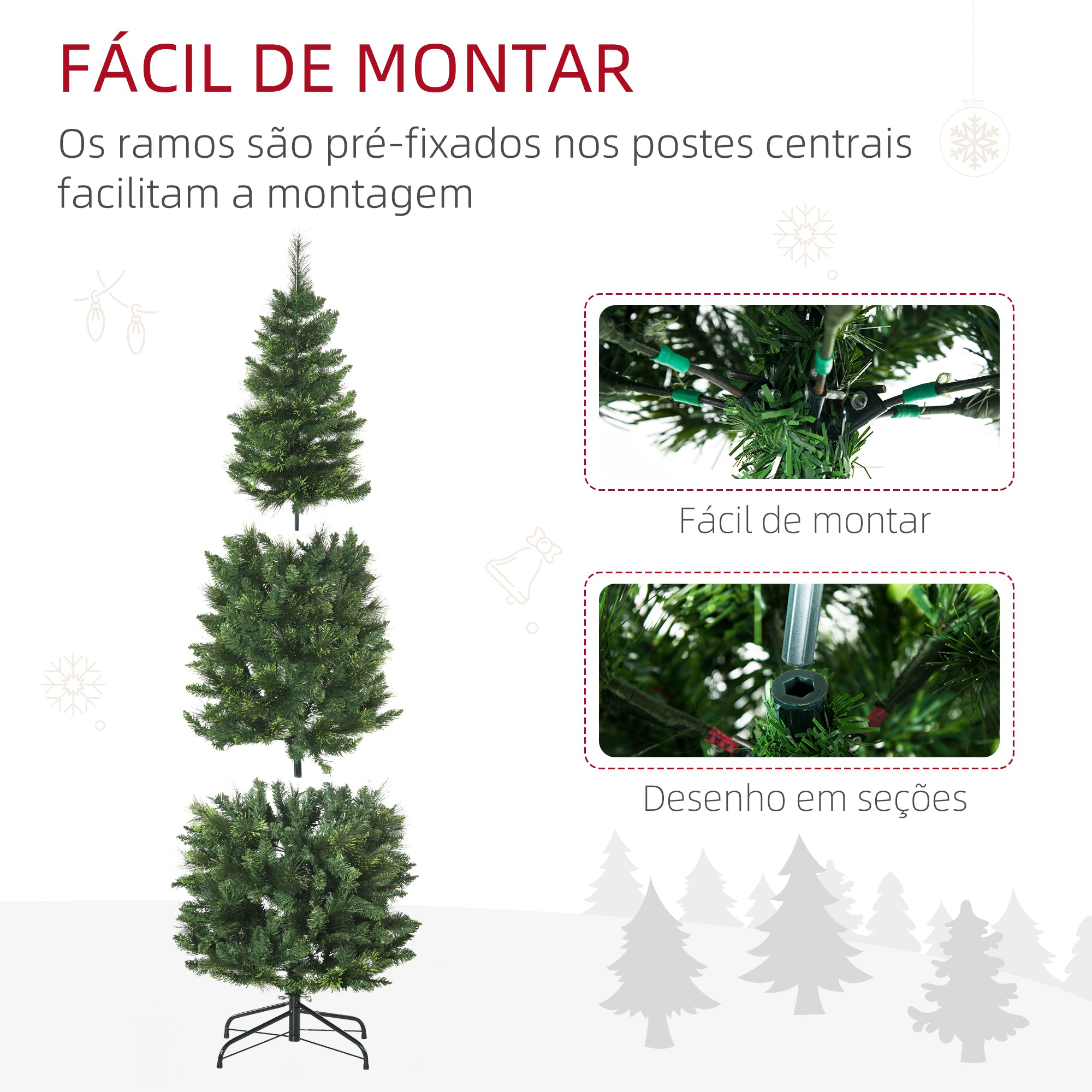 Árvore de Natal Artificial – 180 cm – Verde – PVC e aço