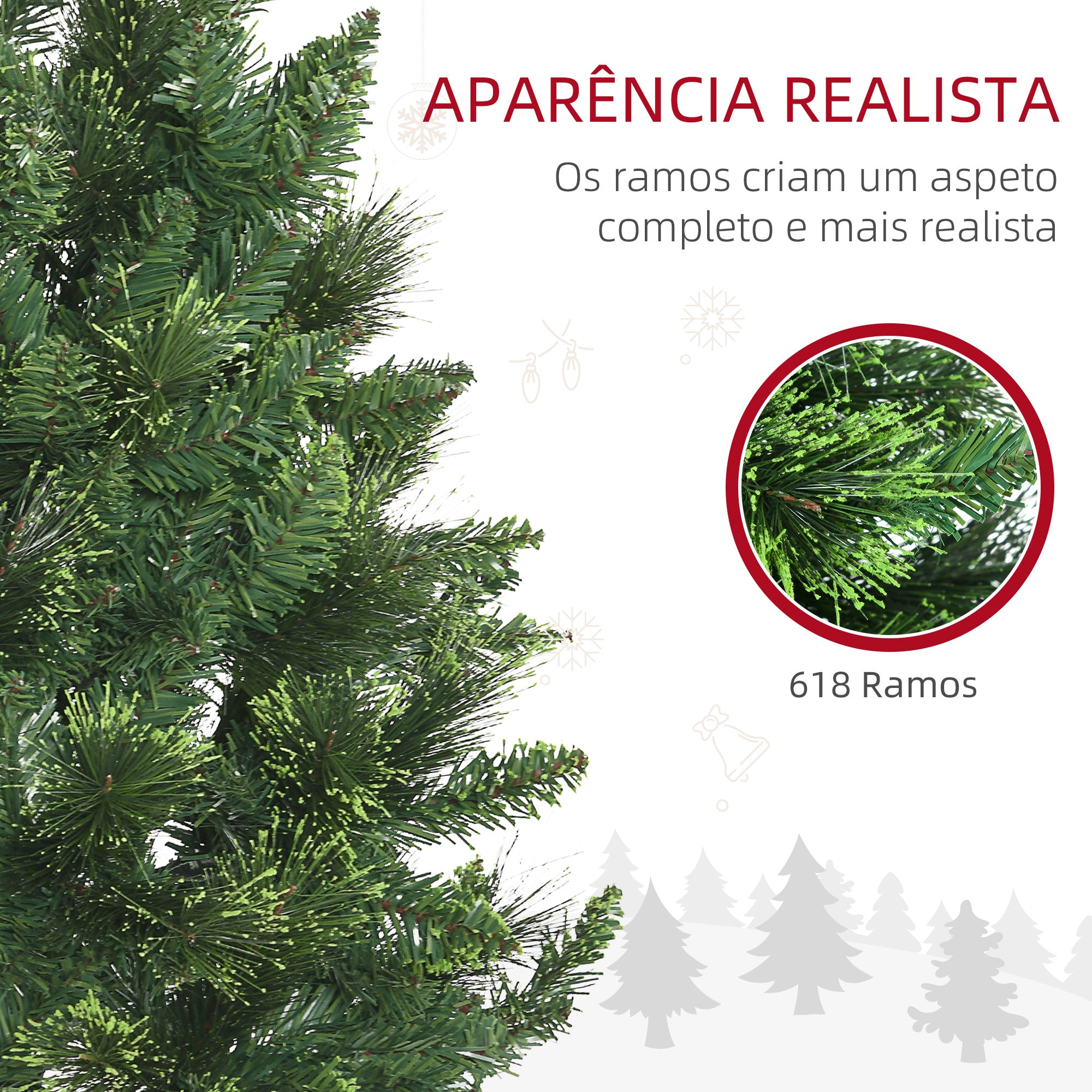 Árvore de Natal Artificial – 180 cm – Verde – PVC e aço