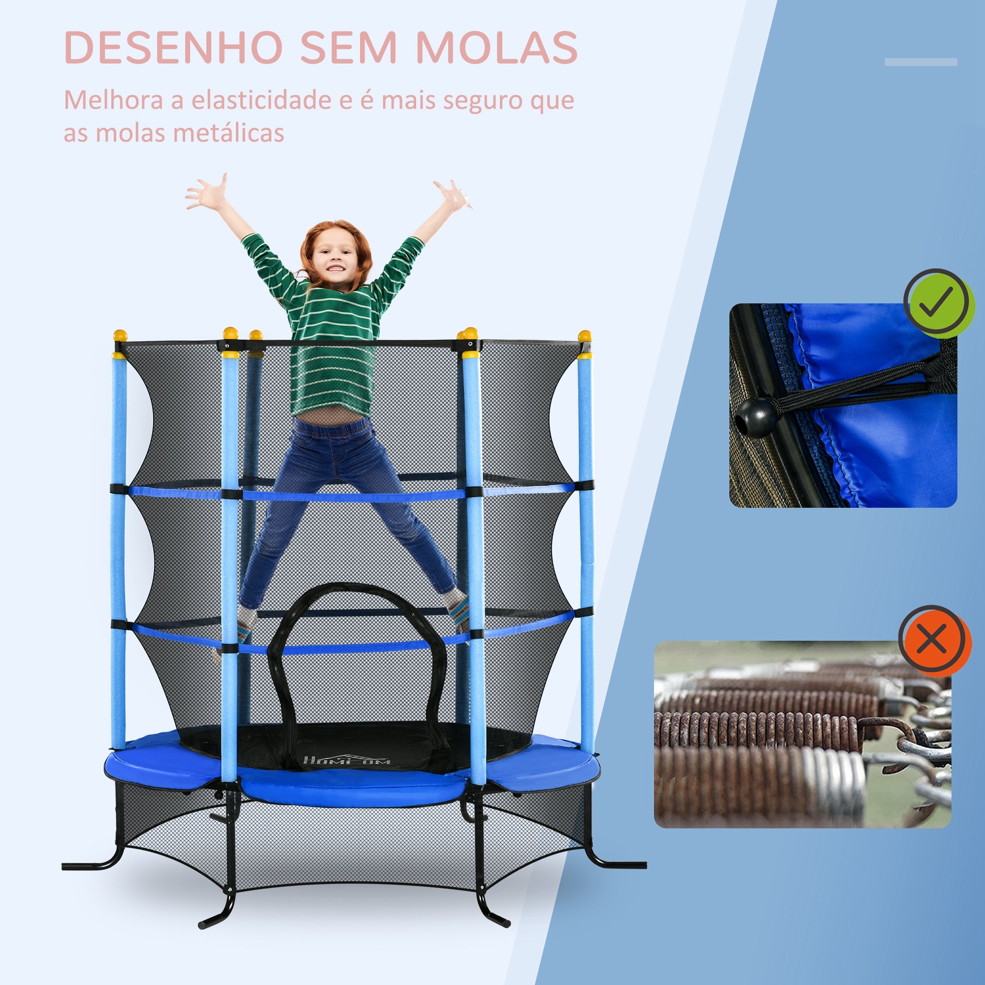 Trampolim Infantil Azul 163x163x163 cm com Rede de Segurança