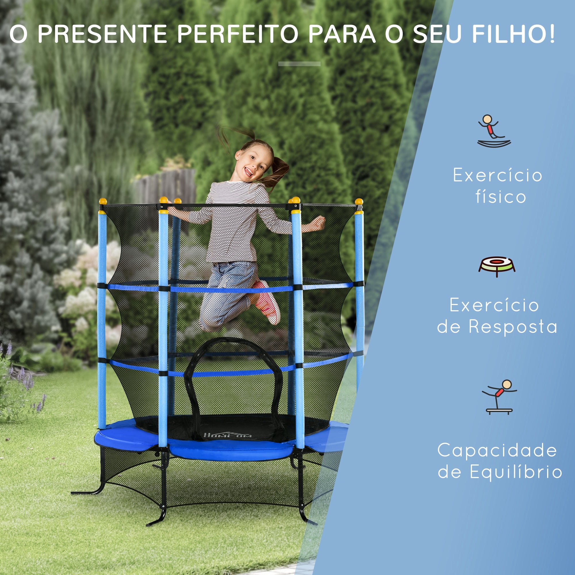 Trampolim Infantil Azul 163x163x163 cm com Rede de Segurança
