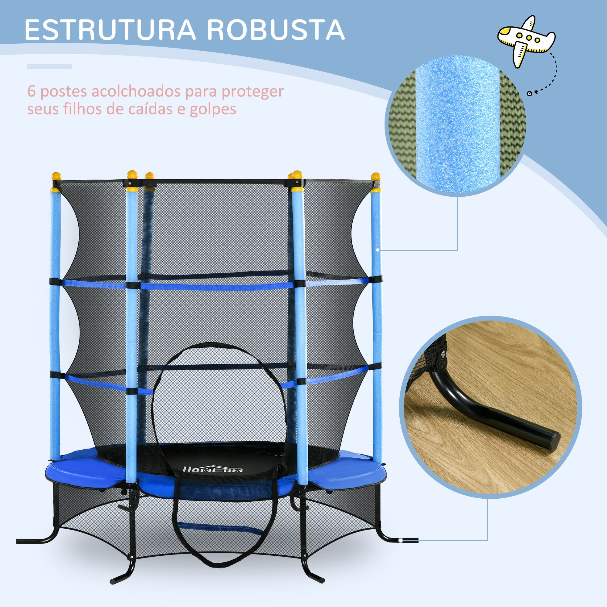Trampolim Infantil Azul 163x163x163 cm com Rede de Segurança
