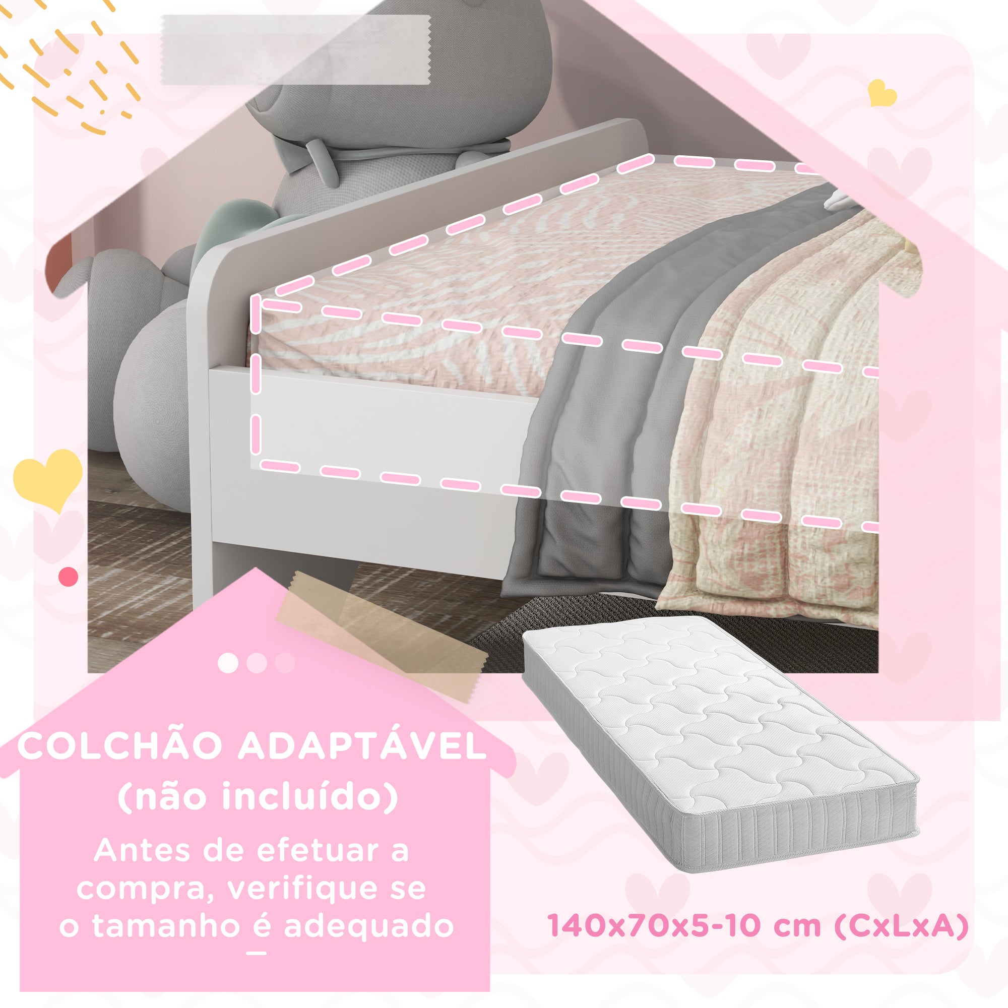 Cama Infantil 143x74x67 cm Branco com Design de Unicórnio para Crianças de 3-6 Anos