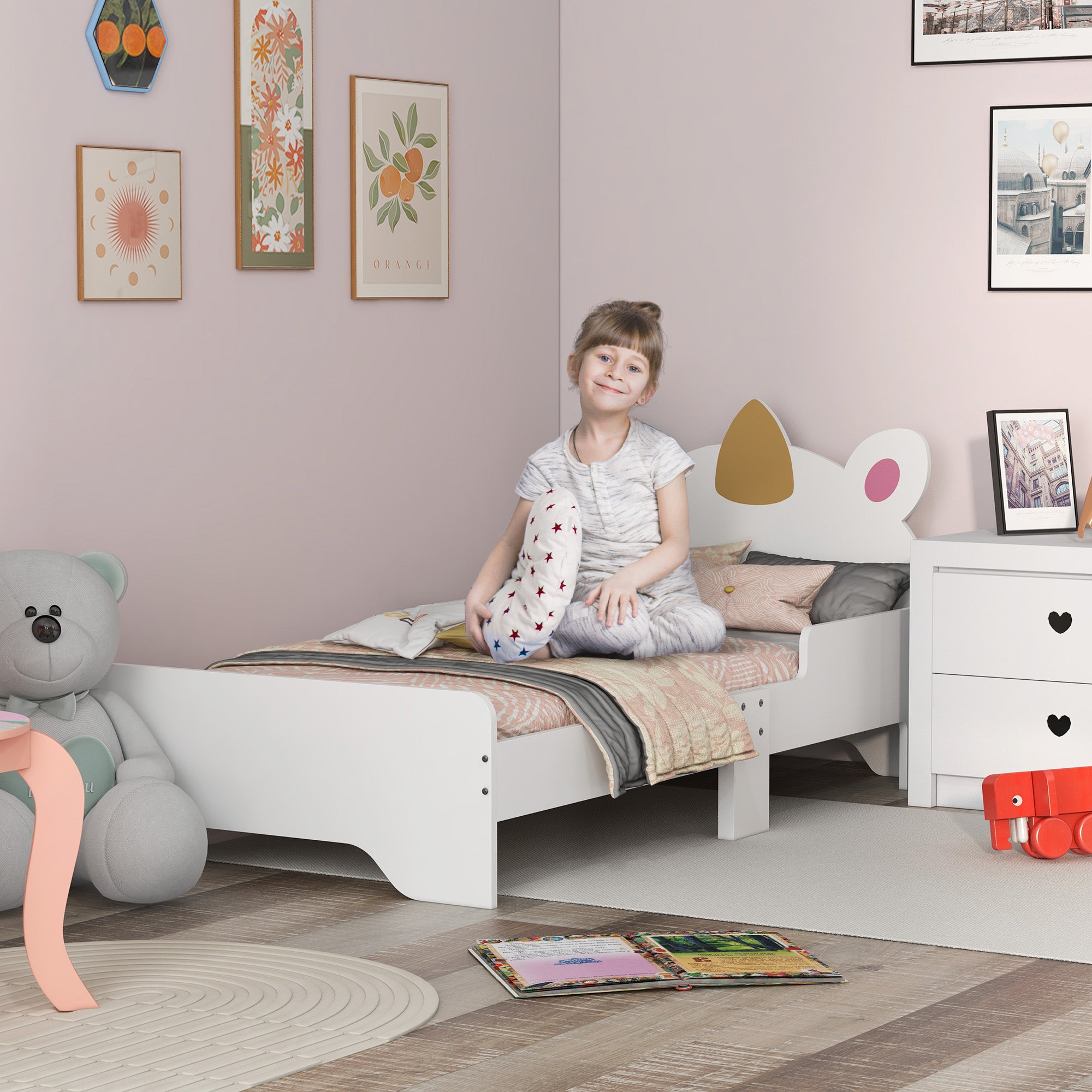 Cama Infantil 143x74x67 cm Branco com Design de Unicórnio para Crianças de 3-6 Anos