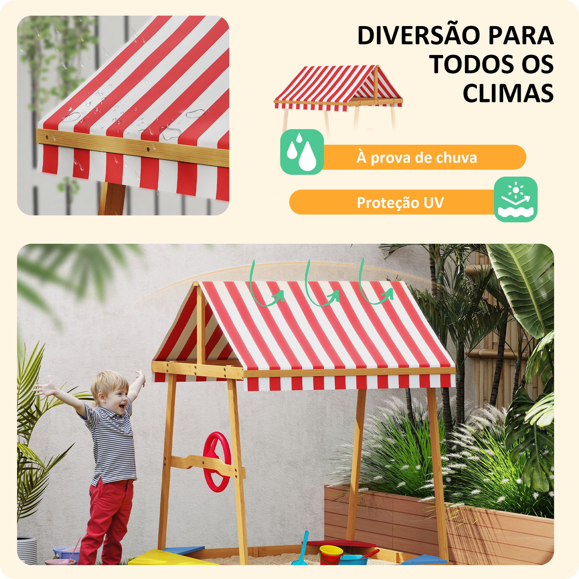 Caixa de Areia Infantil em Forma de Barco 133x101x141 cm - Amarelo