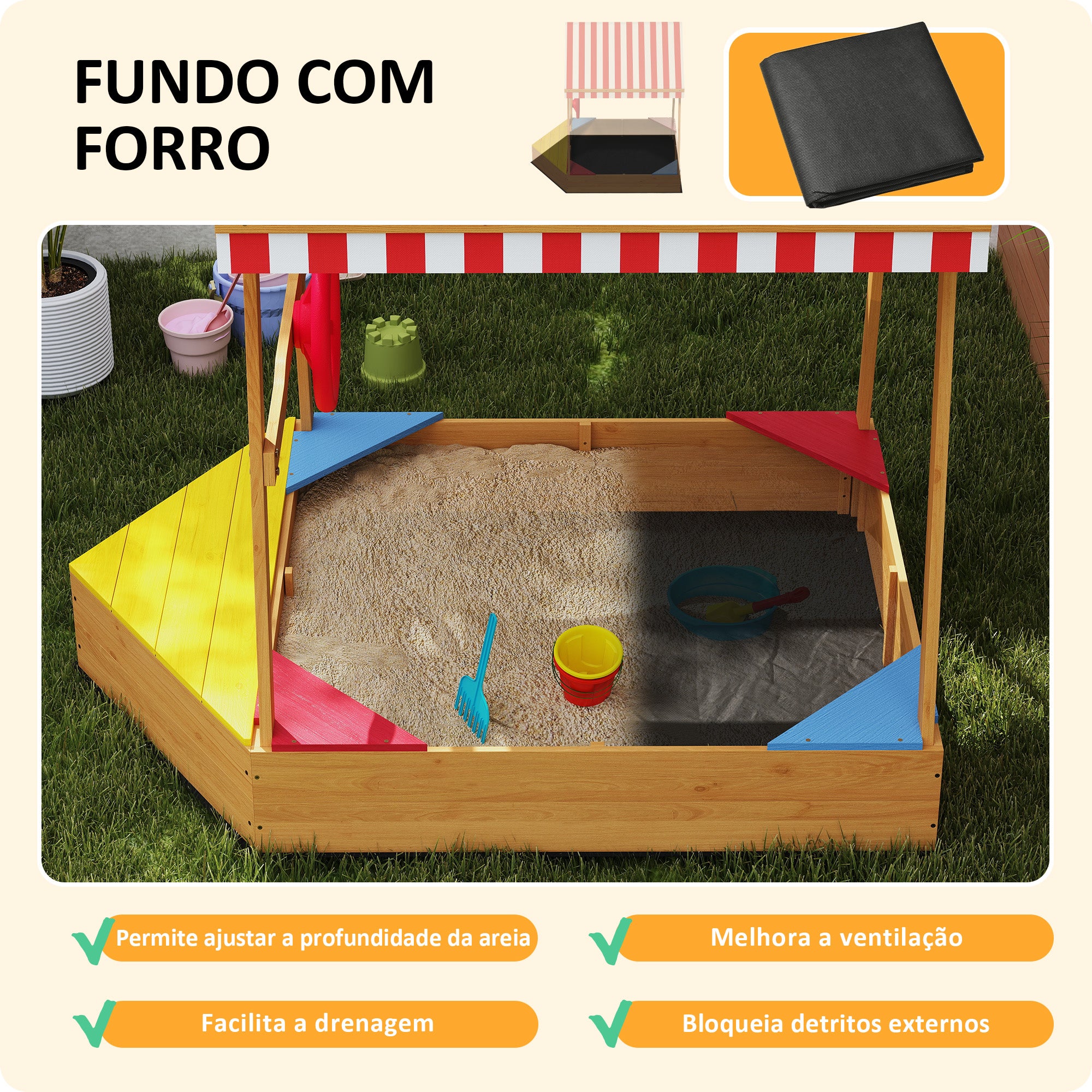 Caixa de Areia Infantil em Forma de Barco 133x101x141 cm - Amarelo