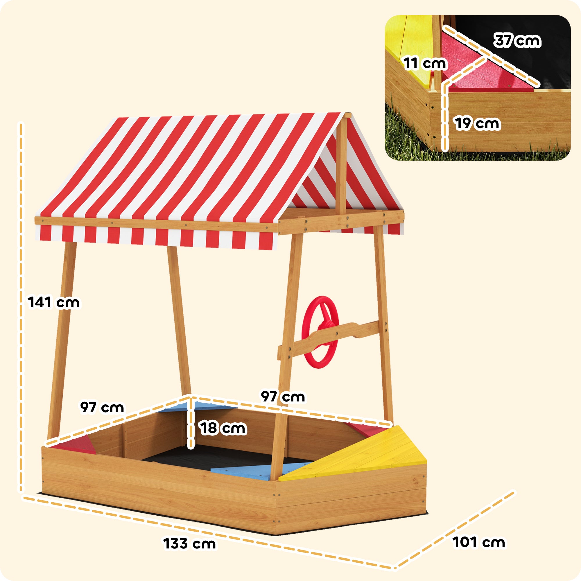 Caixa de Areia Infantil em Forma de Barco 133x101x141 cm - Amarelo