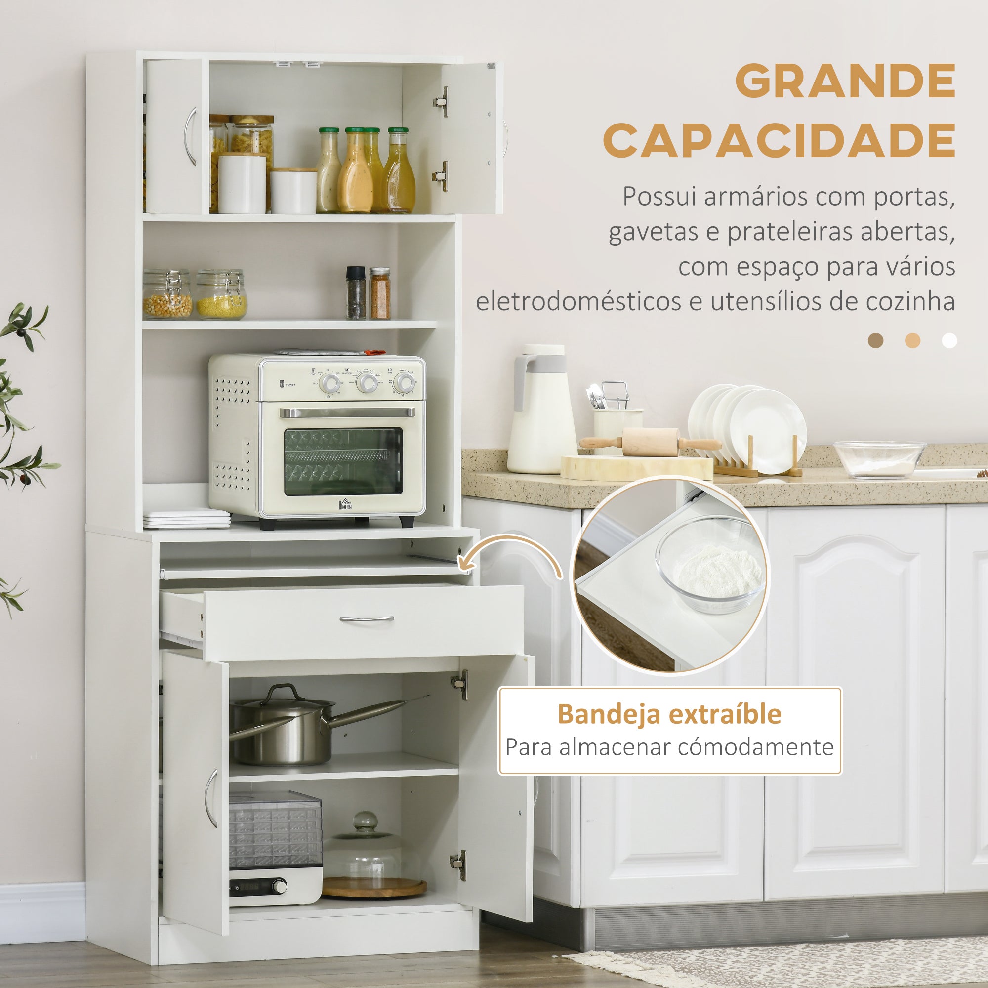 Armário de Cozinha Móvel Auxiliar 70x40x180 cm Branco