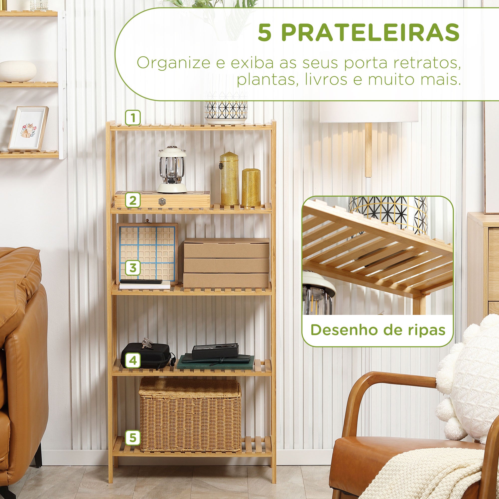 Estante de Bambu 4 Níveis Cor de Madeira Natural 60x26x130 cm