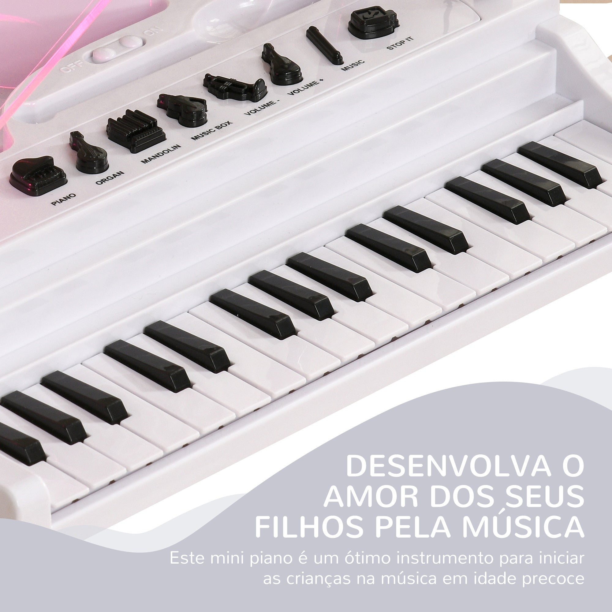 Piano Eletrónico para Crianças 32 Teclas Branco 37x30,5x60,4 cm