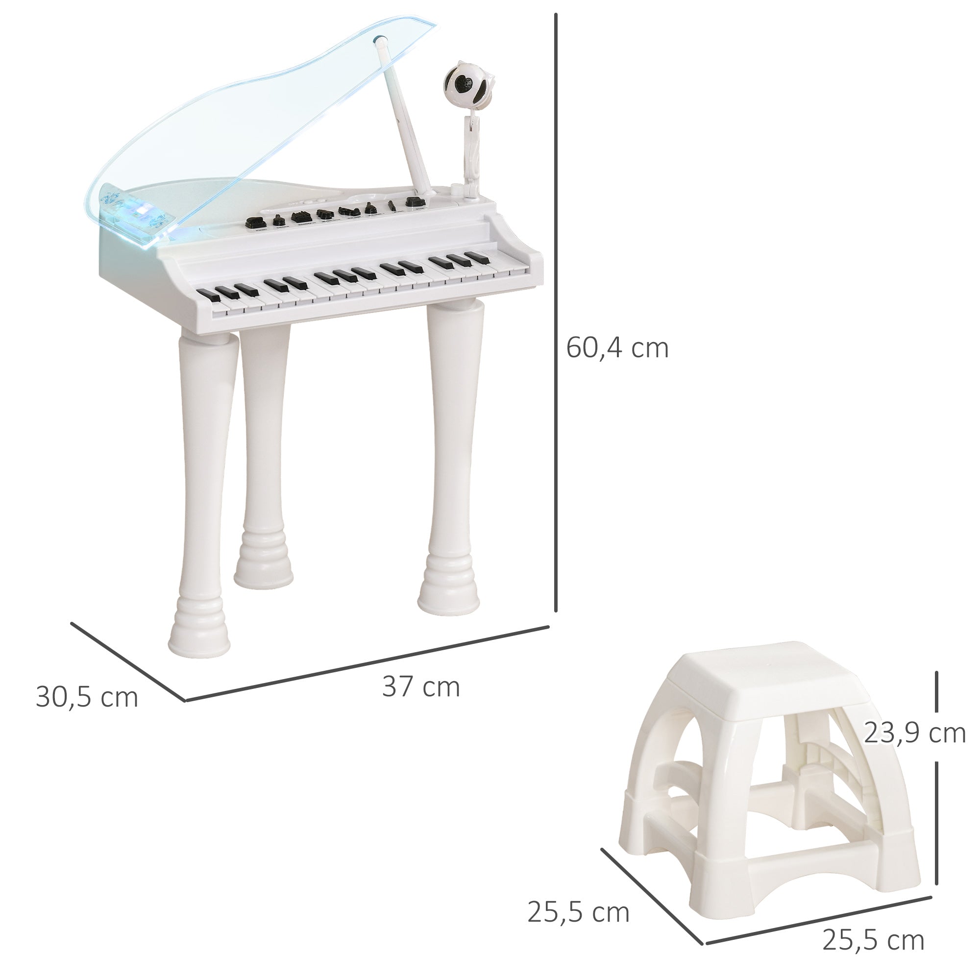 Piano Eletrónico para Crianças 32 Teclas Branco 37x30,5x60,4 cm