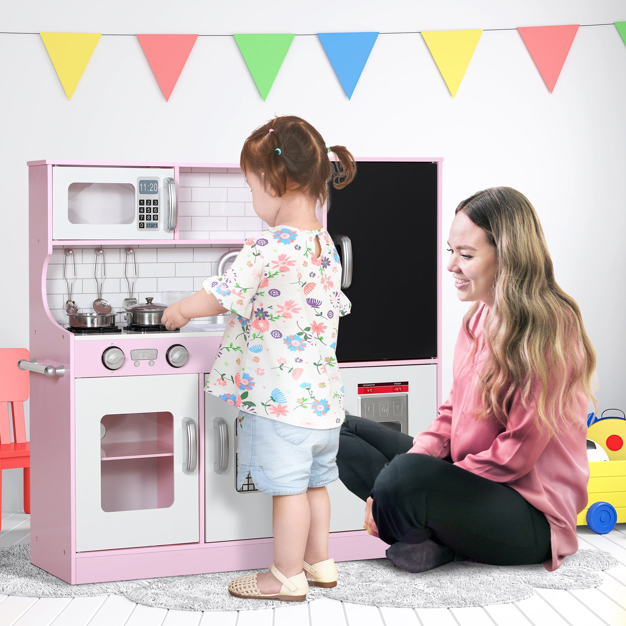 Cozinha Infantil de Madeira Rosa 83,8x26,8x81 cm