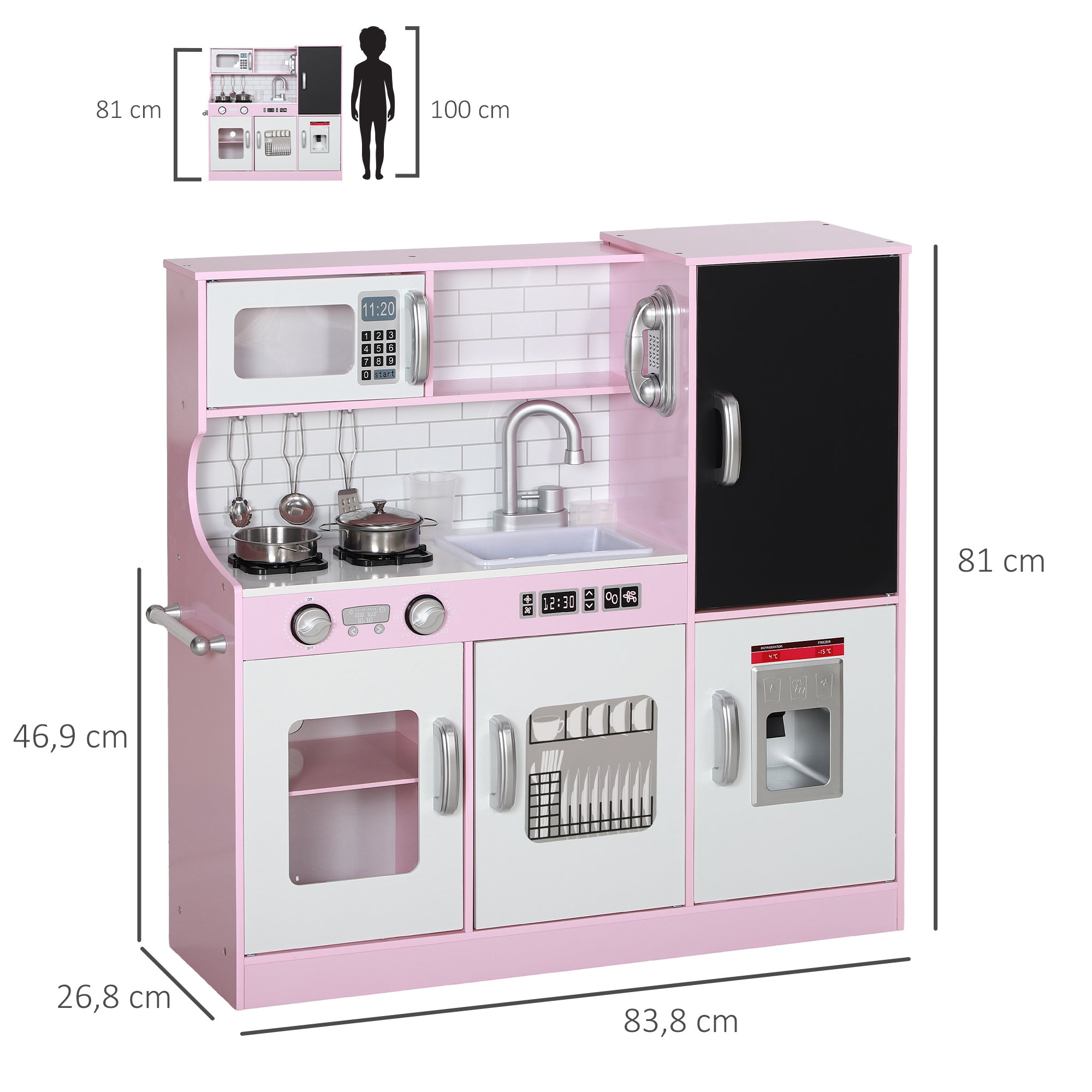 Cozinha Infantil de Madeira Rosa 83,8x26,8x81 cm