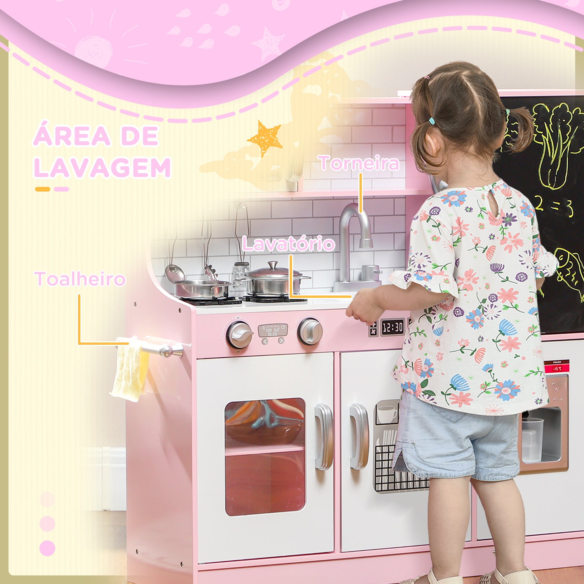 Cozinha Infantil de Madeira Rosa 83,8x26,8x81 cm
