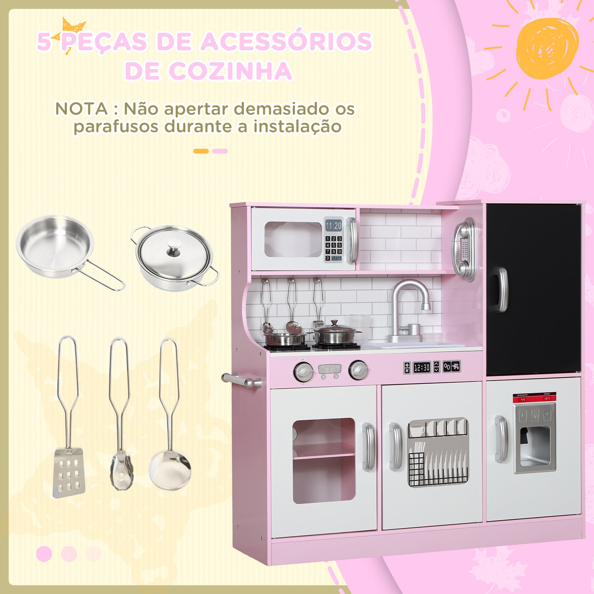 Cozinha Infantil de Madeira Rosa 83,8x26,8x81 cm