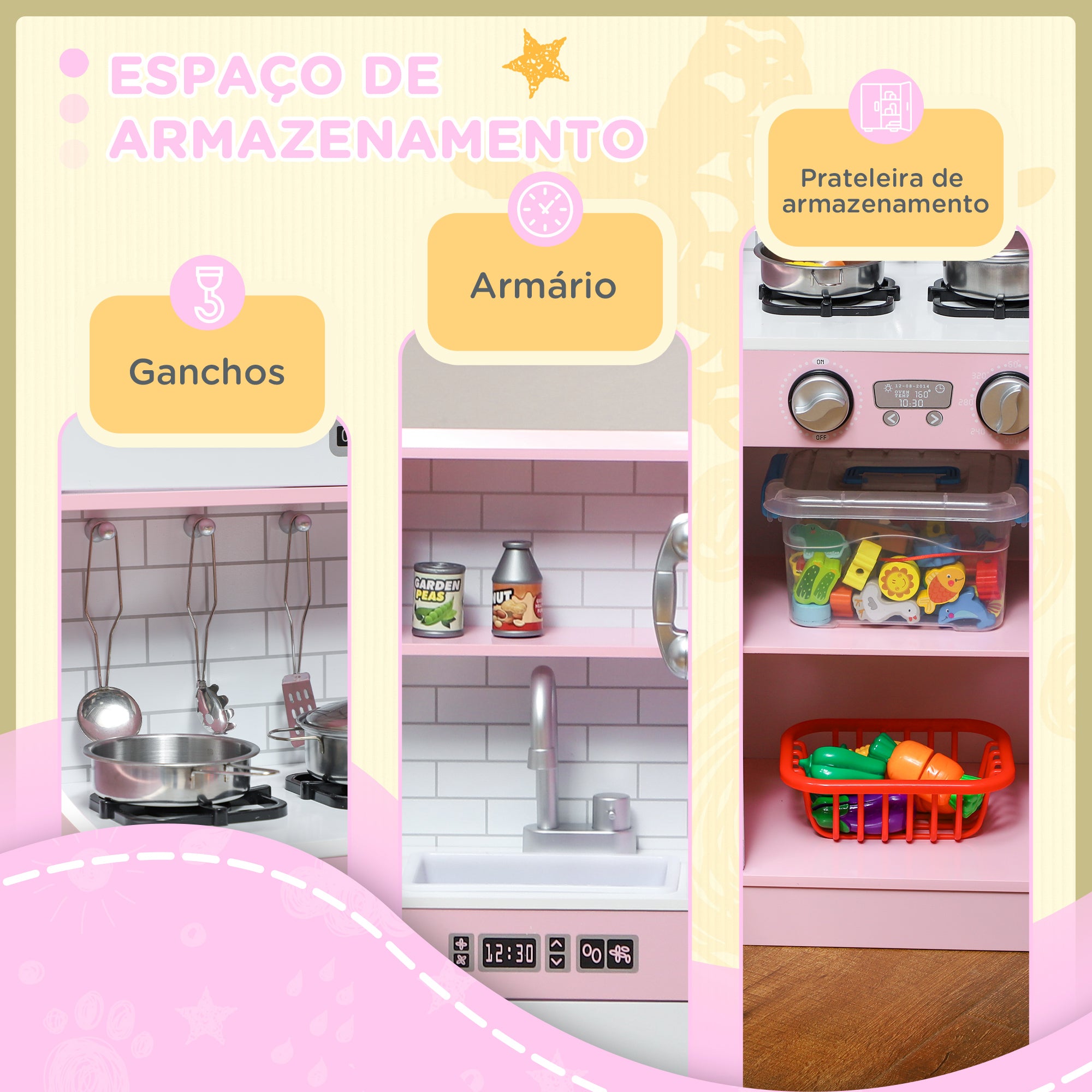 Cozinha Infantil de Madeira Rosa 83,8x26,8x81 cm